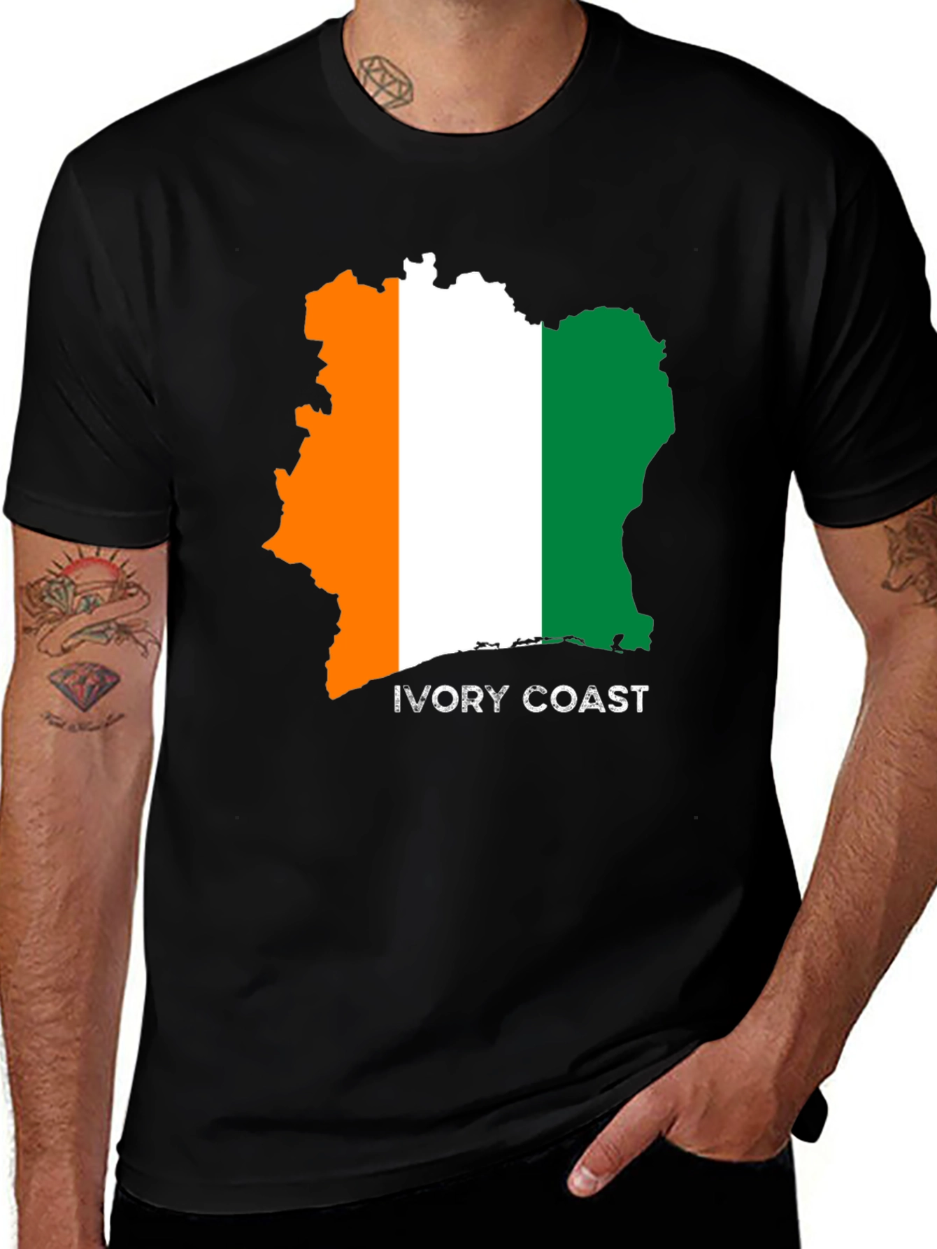 Ivory Coast Flag Map T-Shirt - Black