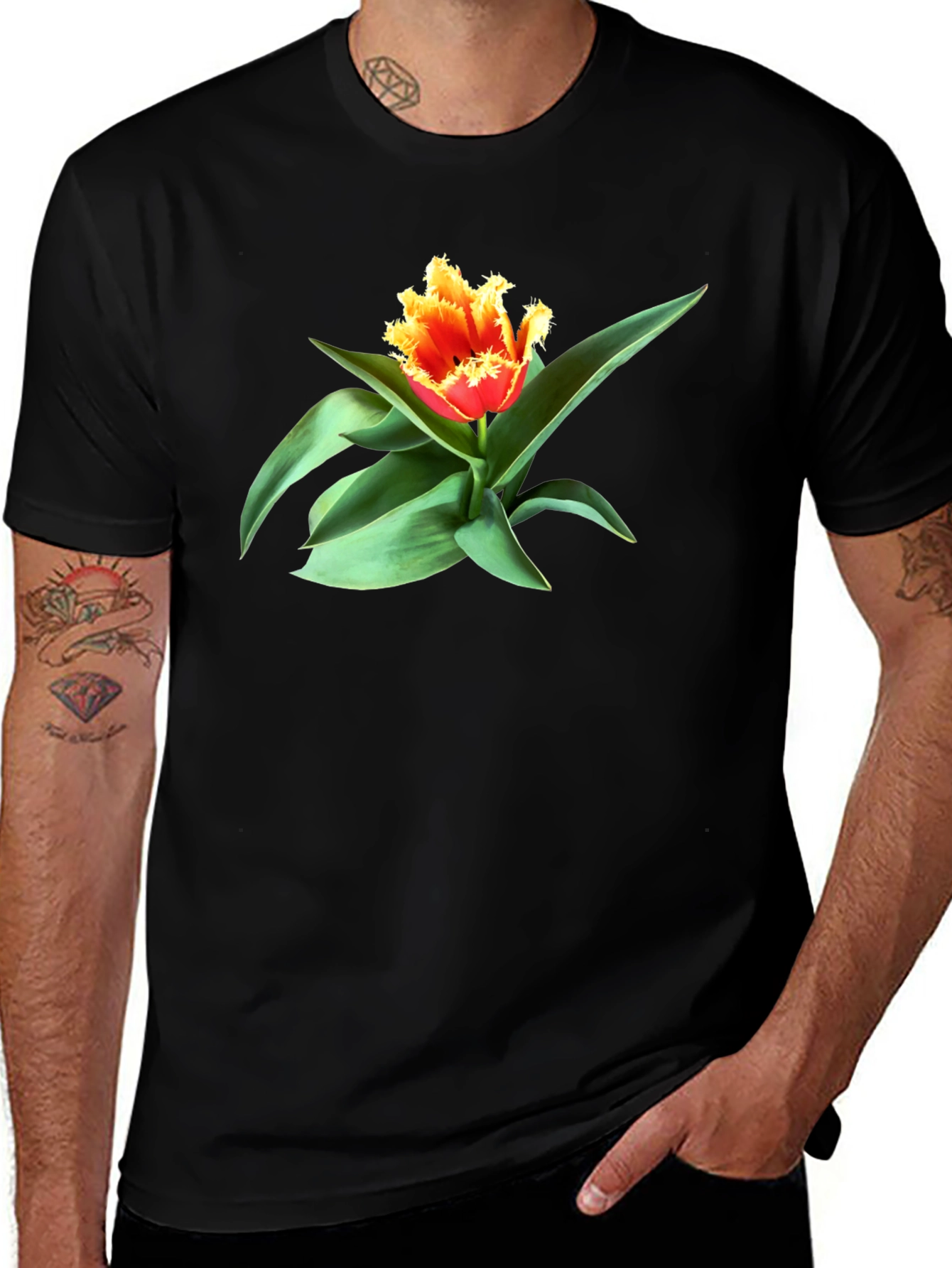 Variant 8 of Fringed Tulip Graphic Tee - Modern Floral Shirt