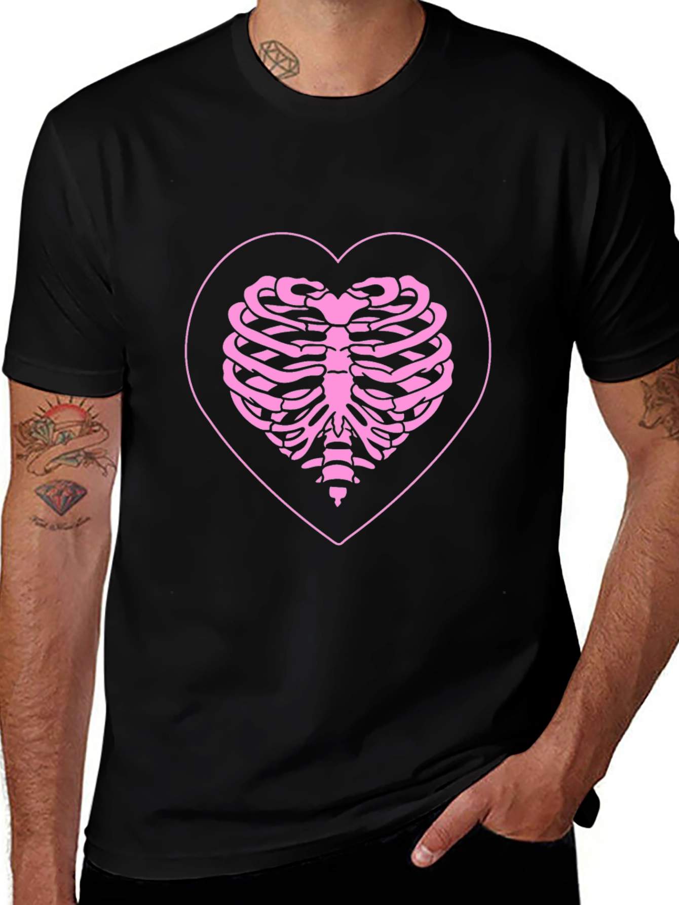 Variant 11 of Rib Cage Heart Graphic Tee - Black