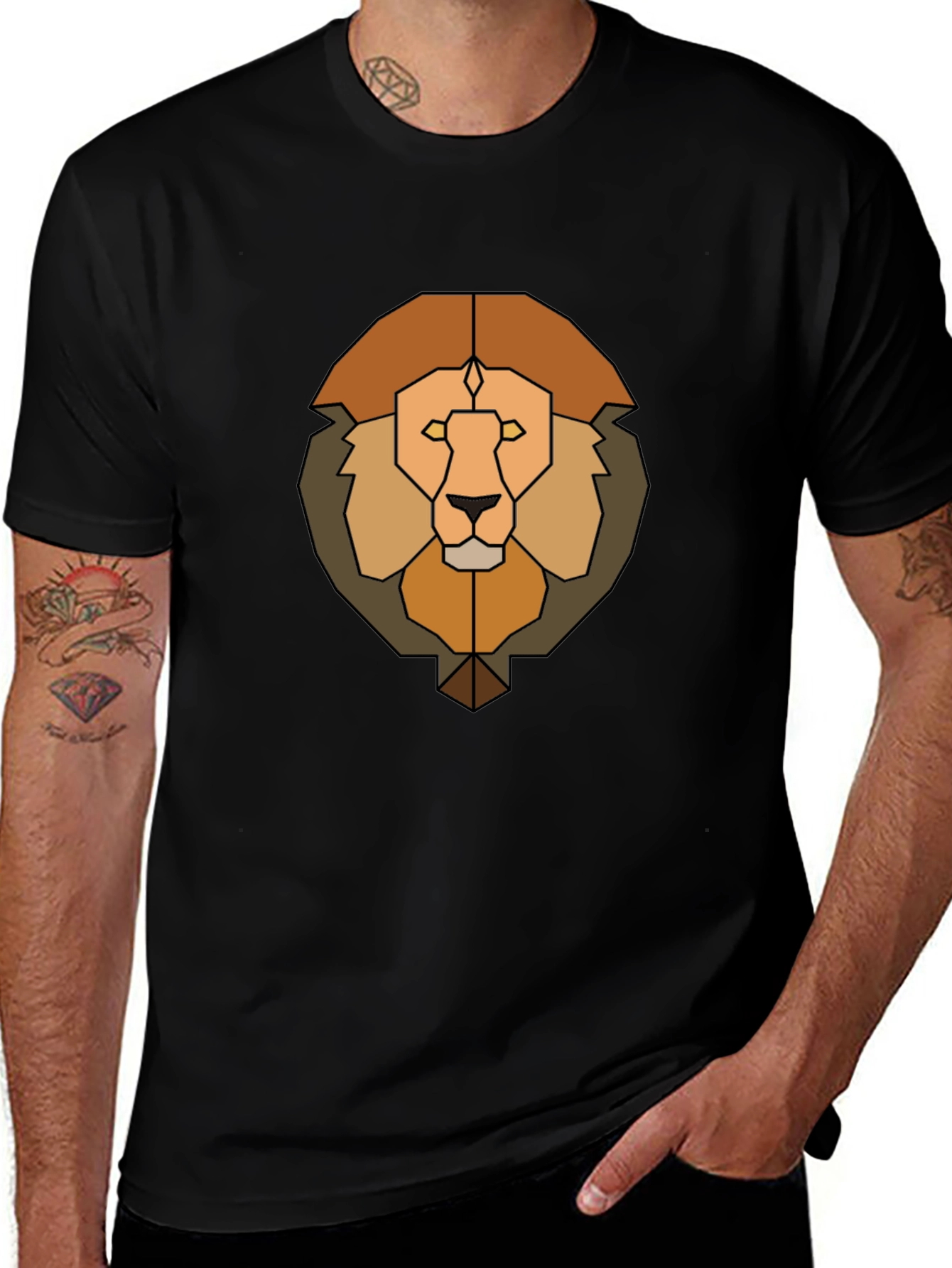 Variant 26 of Geometric Lion Graphic Tee - Men's Black T-Shirt