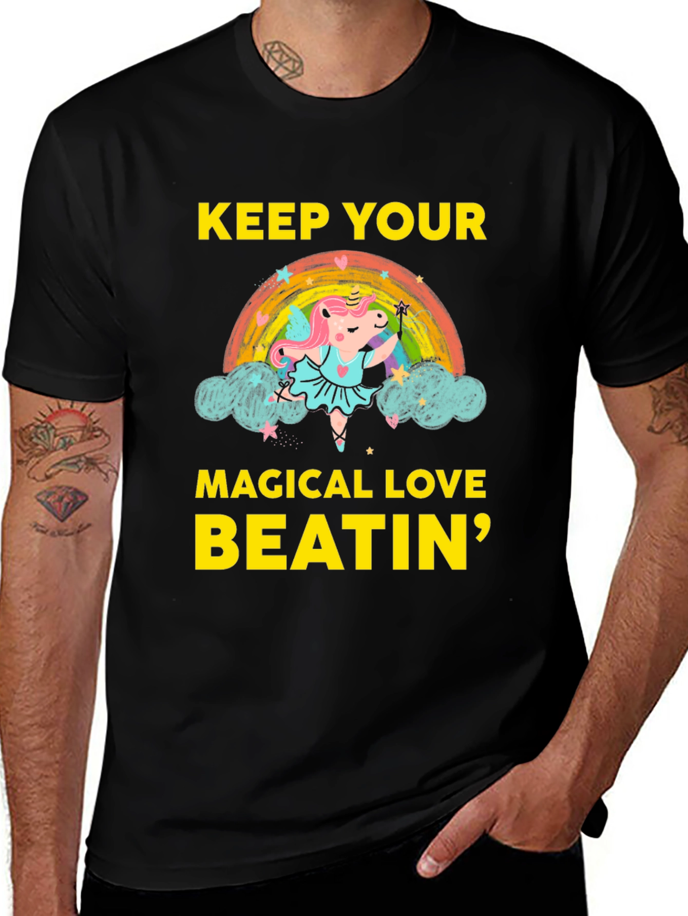 Variant 23 of Unicorn Rainbow T-Shirt: Keep Your Magical Love Beatin'