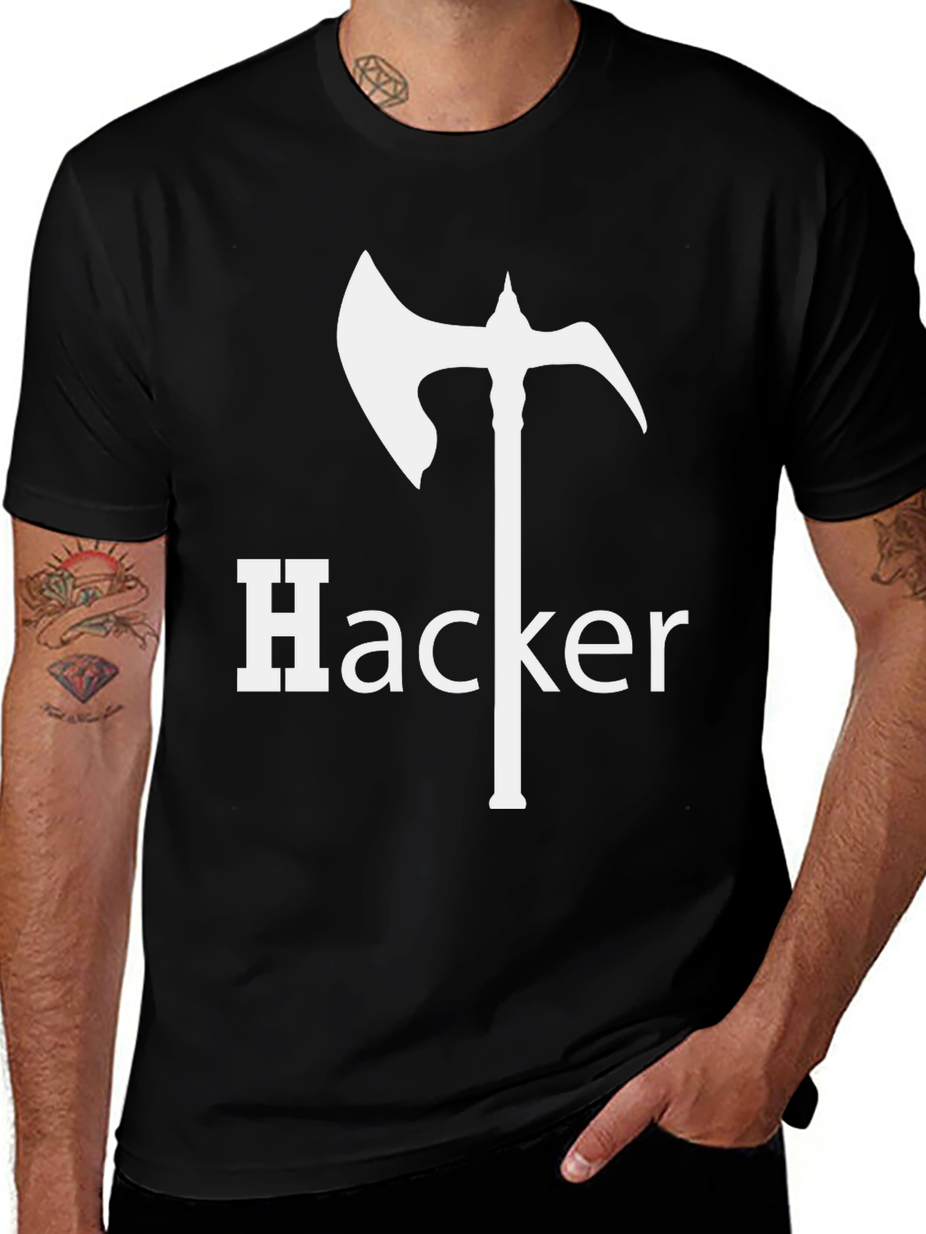 Variant 18 of Hacker Axe Graphic Tee - Black Cotton Blend