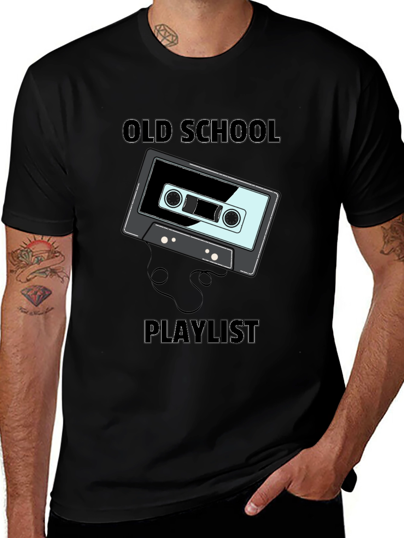 Variant 29 of Old School Playlist T-Shirt - Retro Cassette Design