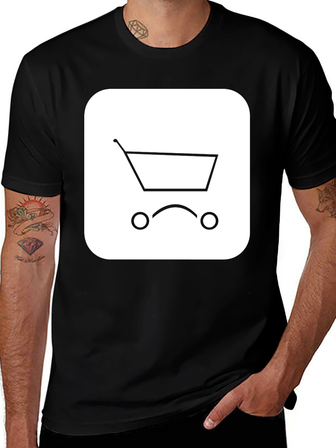 Variant 17 of Men's Black T-Shirt with Shopping Cart Design