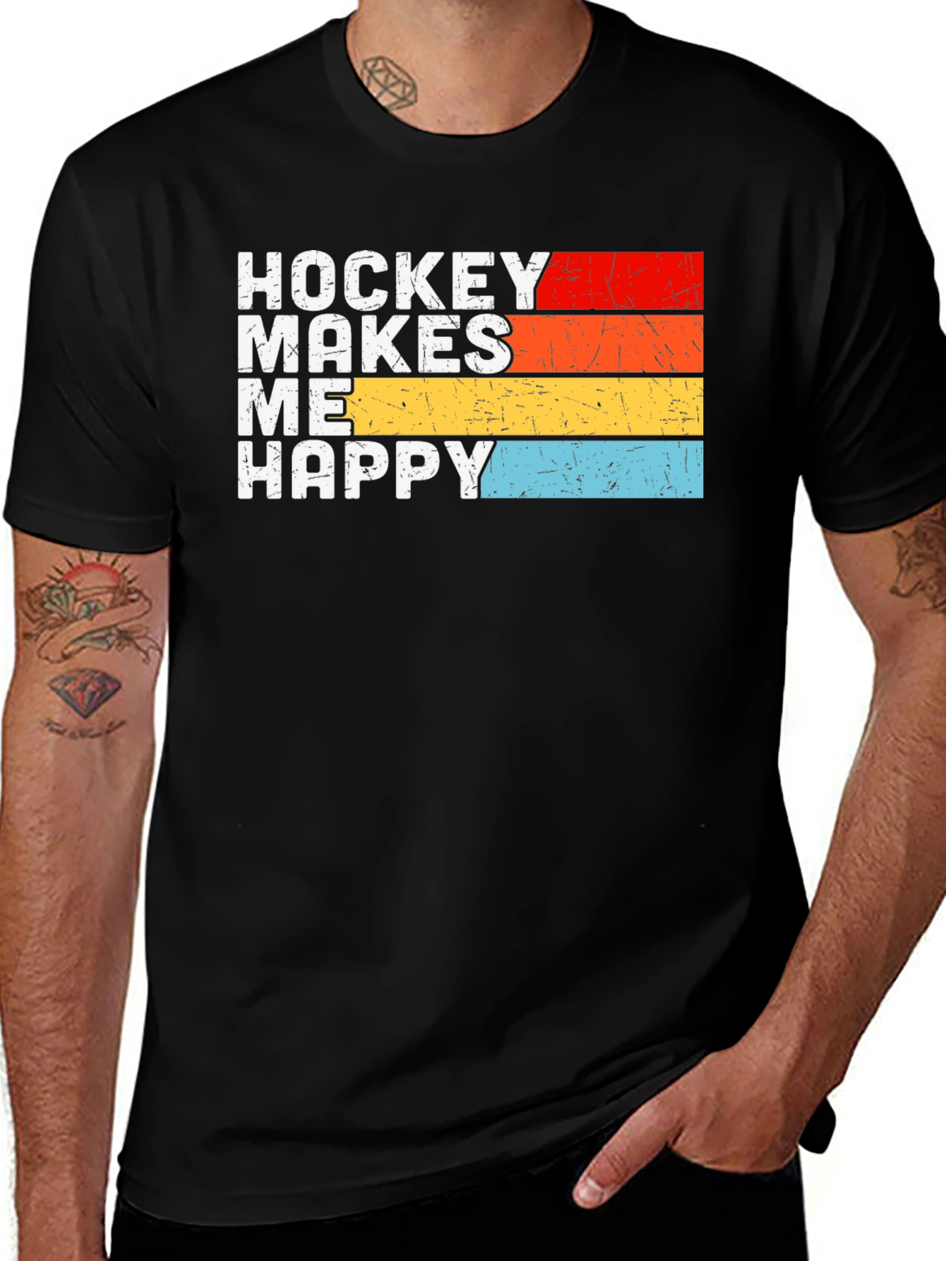 Variant 26 of Hockey Makes Me Happy Retro Graphic T-Shirt
