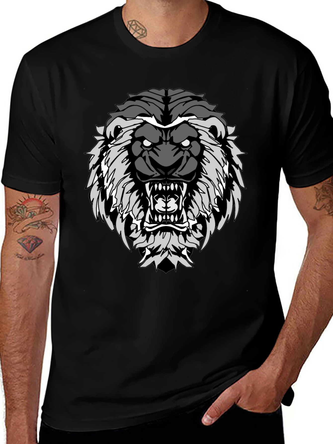 Variant 24 of Lion Graphic Print Black T-Shirt