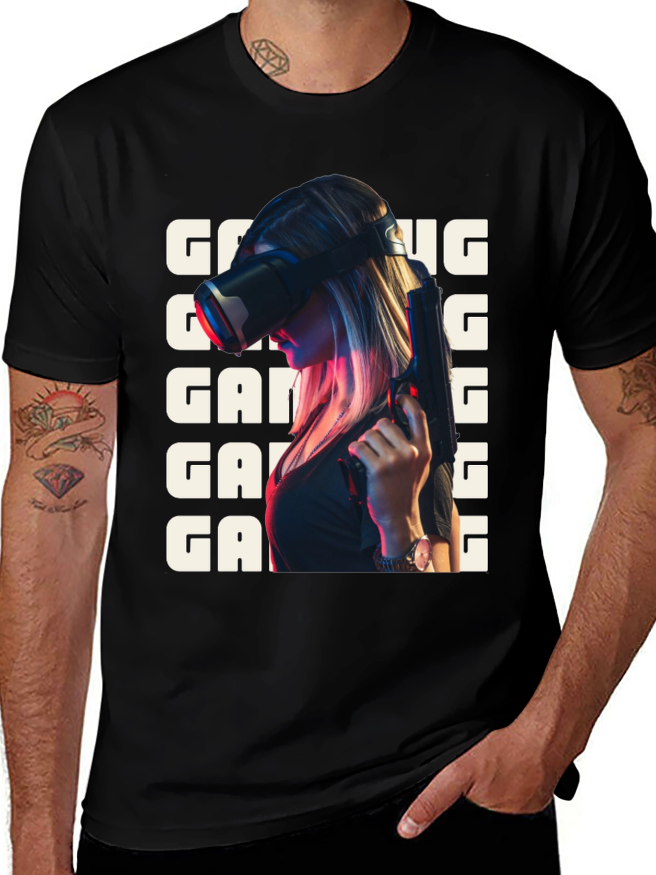 Variant 23 of Gamer Girl VR T-Shirt - Black Cotton Graphic Tee