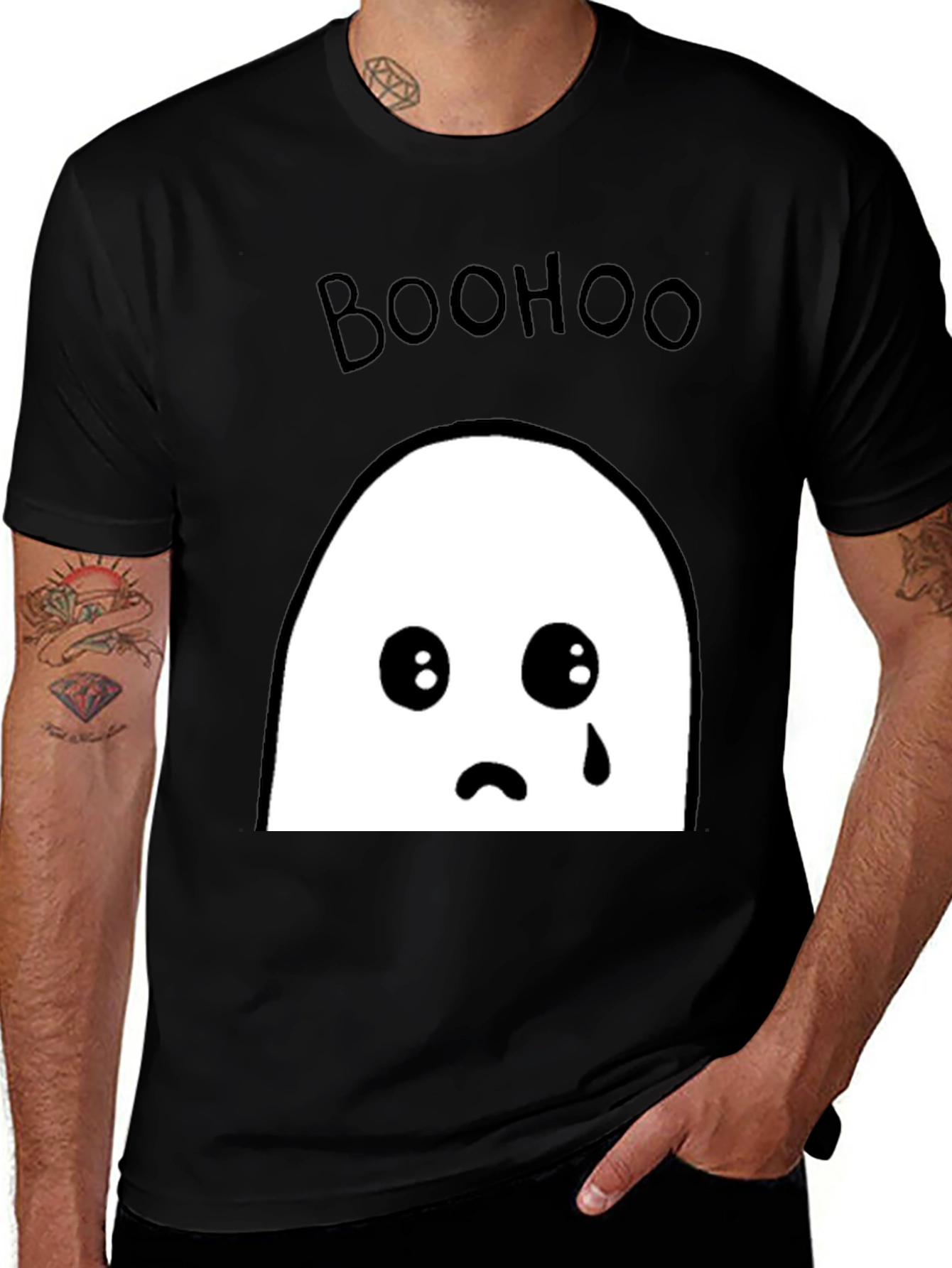 Variant 23 of Boohoo Ghost Graphic Tee - Black Cotton T-Shirt