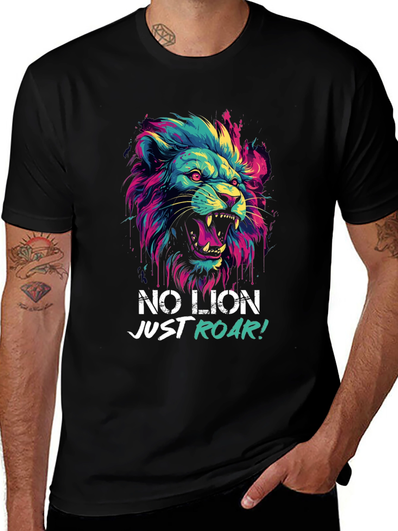 Variant 5 of Colorful Lion Graphic T-Shirt - No Lion Just Roar!