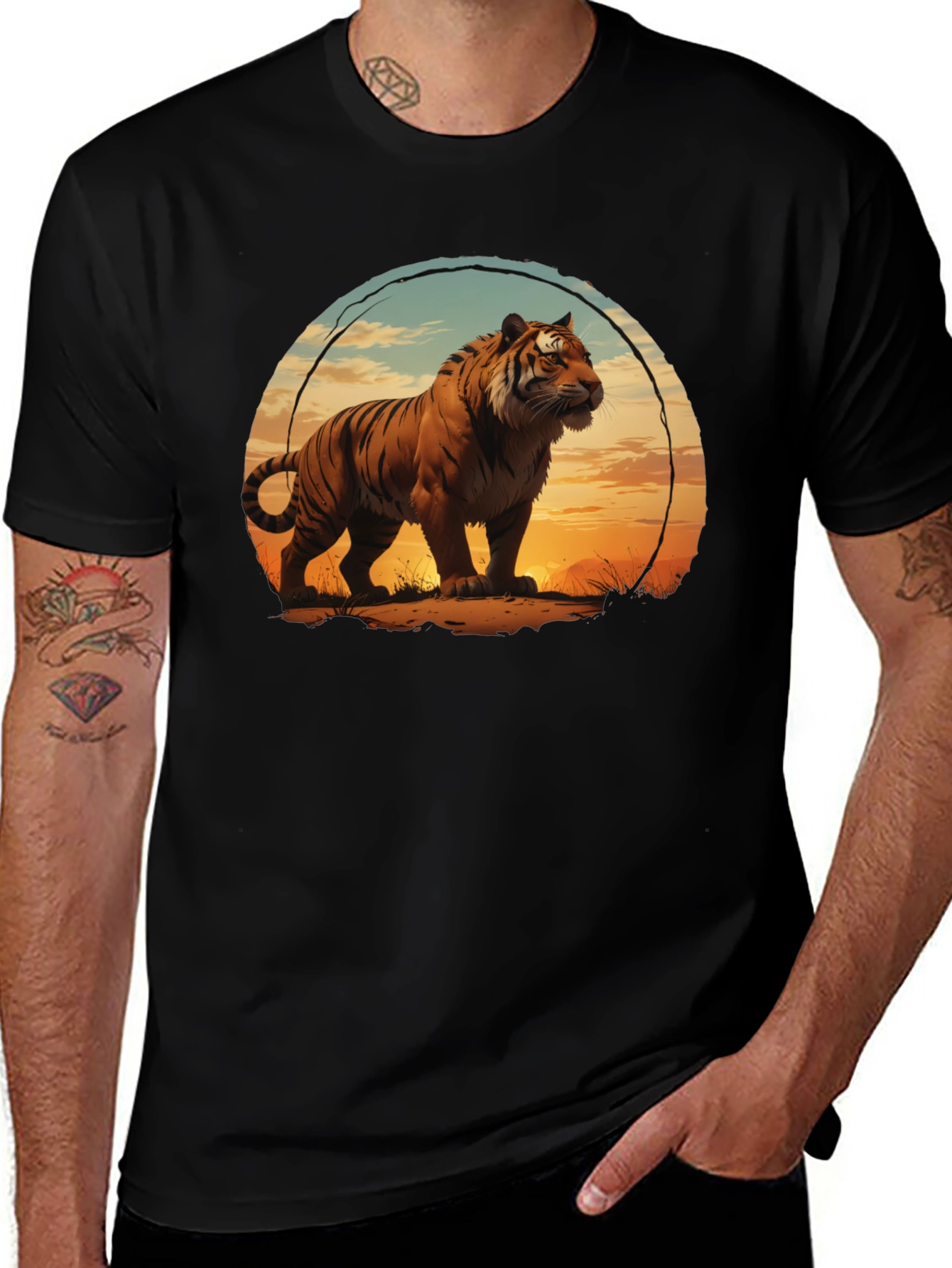 Variant 23 of Tiger Graphic Tee - Sunset Circle Design