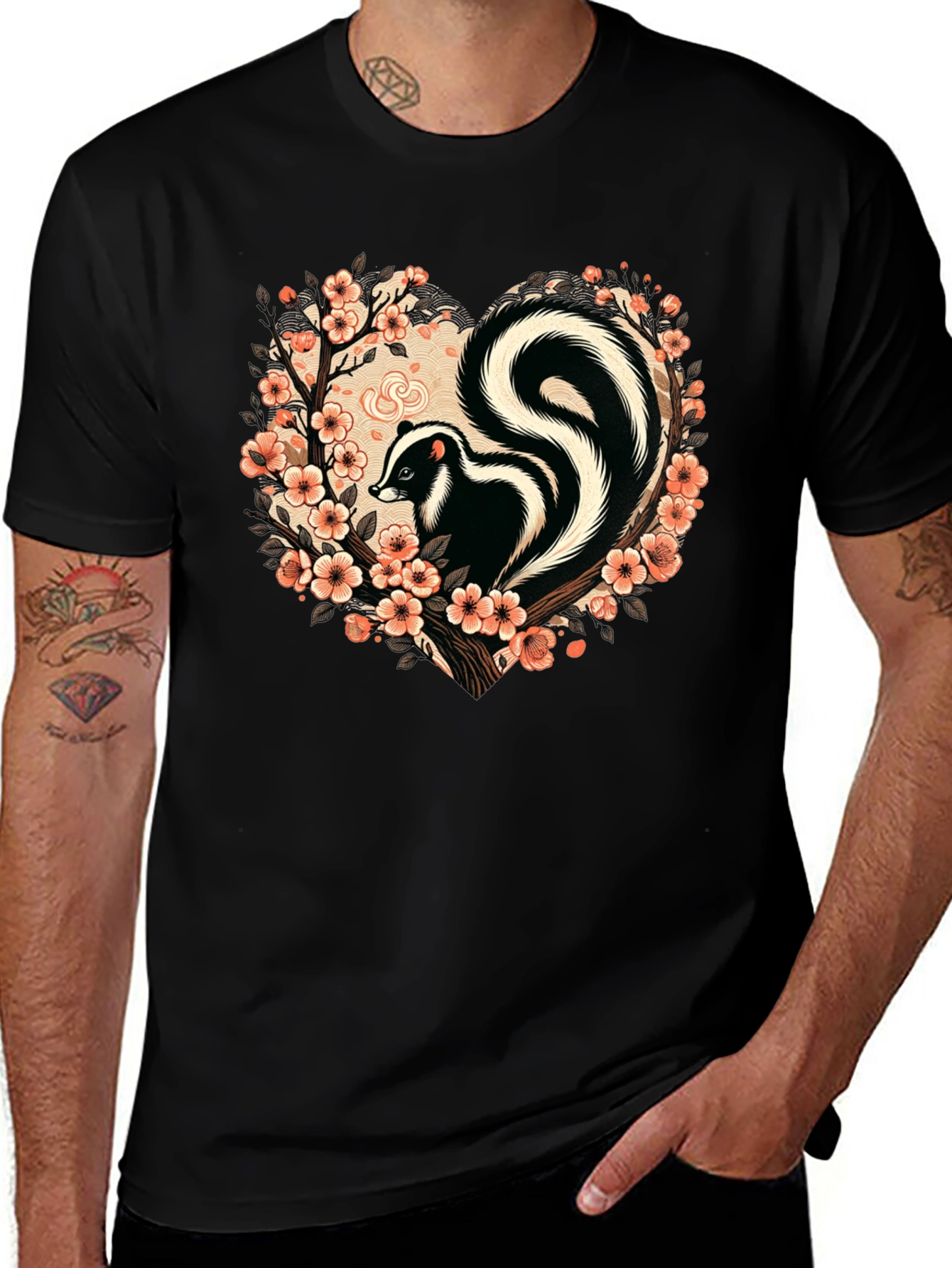 Variant 19 of Skunk Floral Heart T-Shirt - Stylish Animal Tee