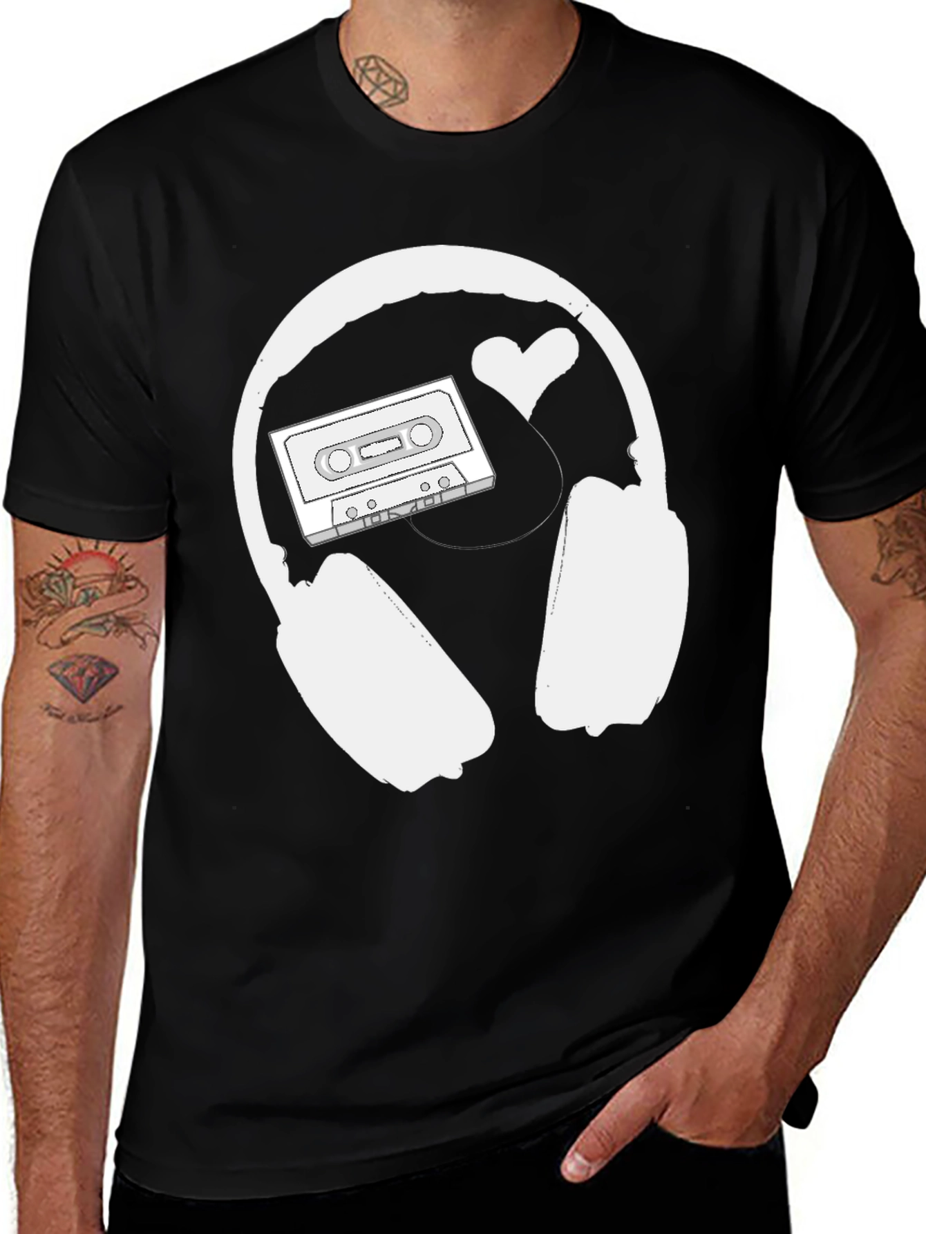 Variant 14 of Retro Music Lover Tee: Headphones, Cassette & Heart