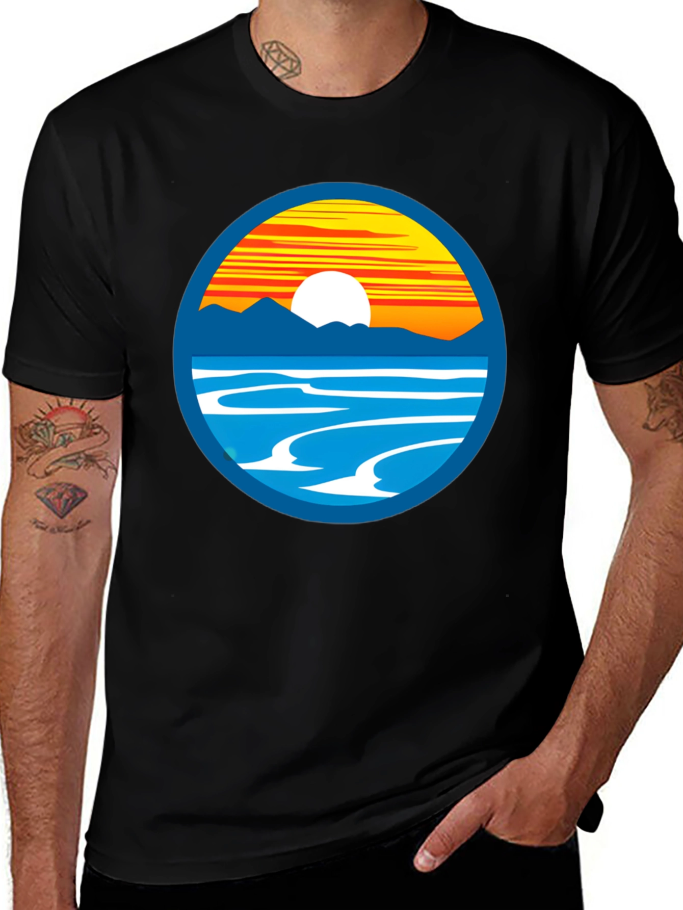 Variant 21 of Sunset Mountain Lake Graphic Tee - Black