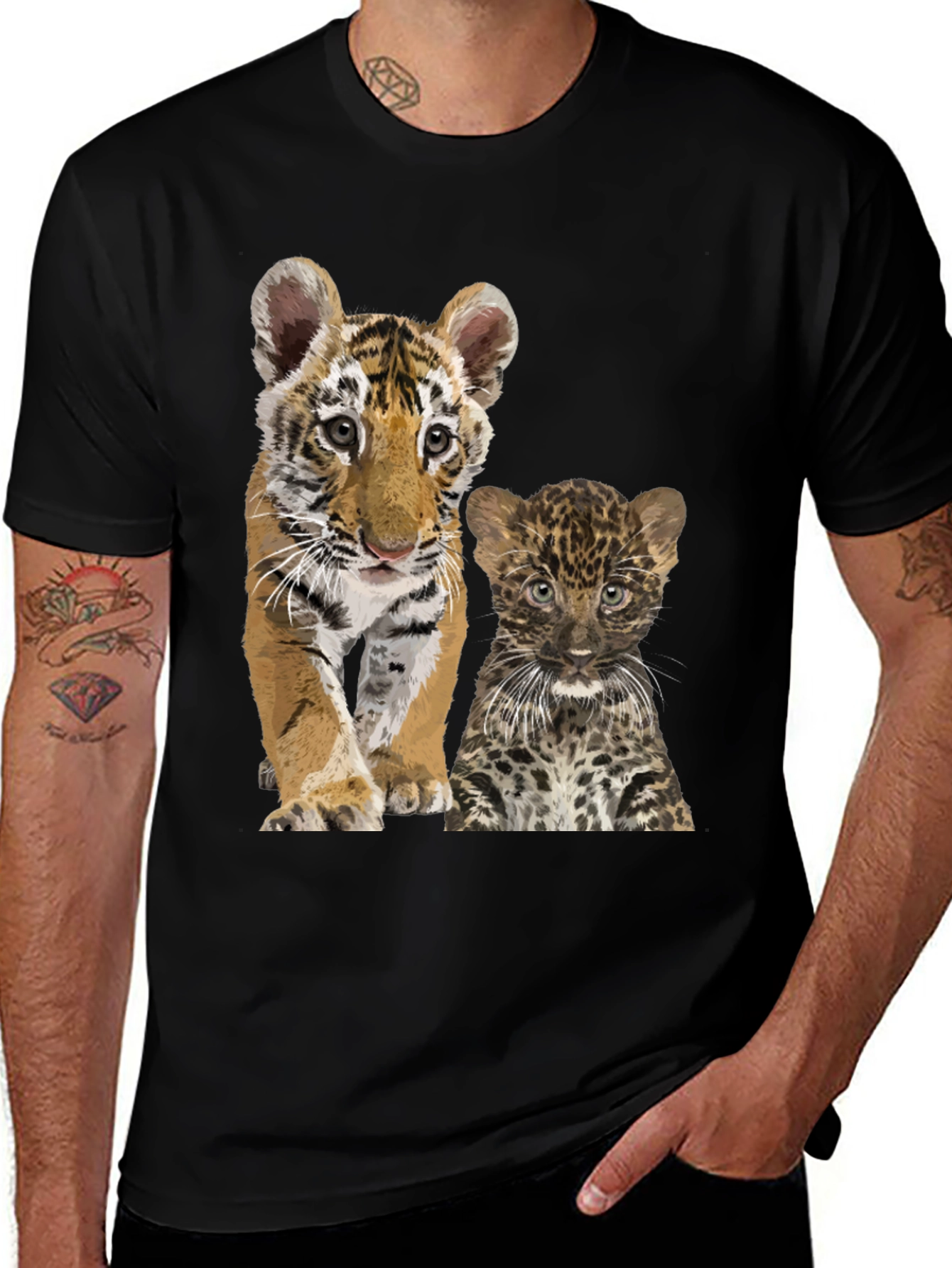 Variant 22 of Tiger & Leopard Cub Black Graphic Tee