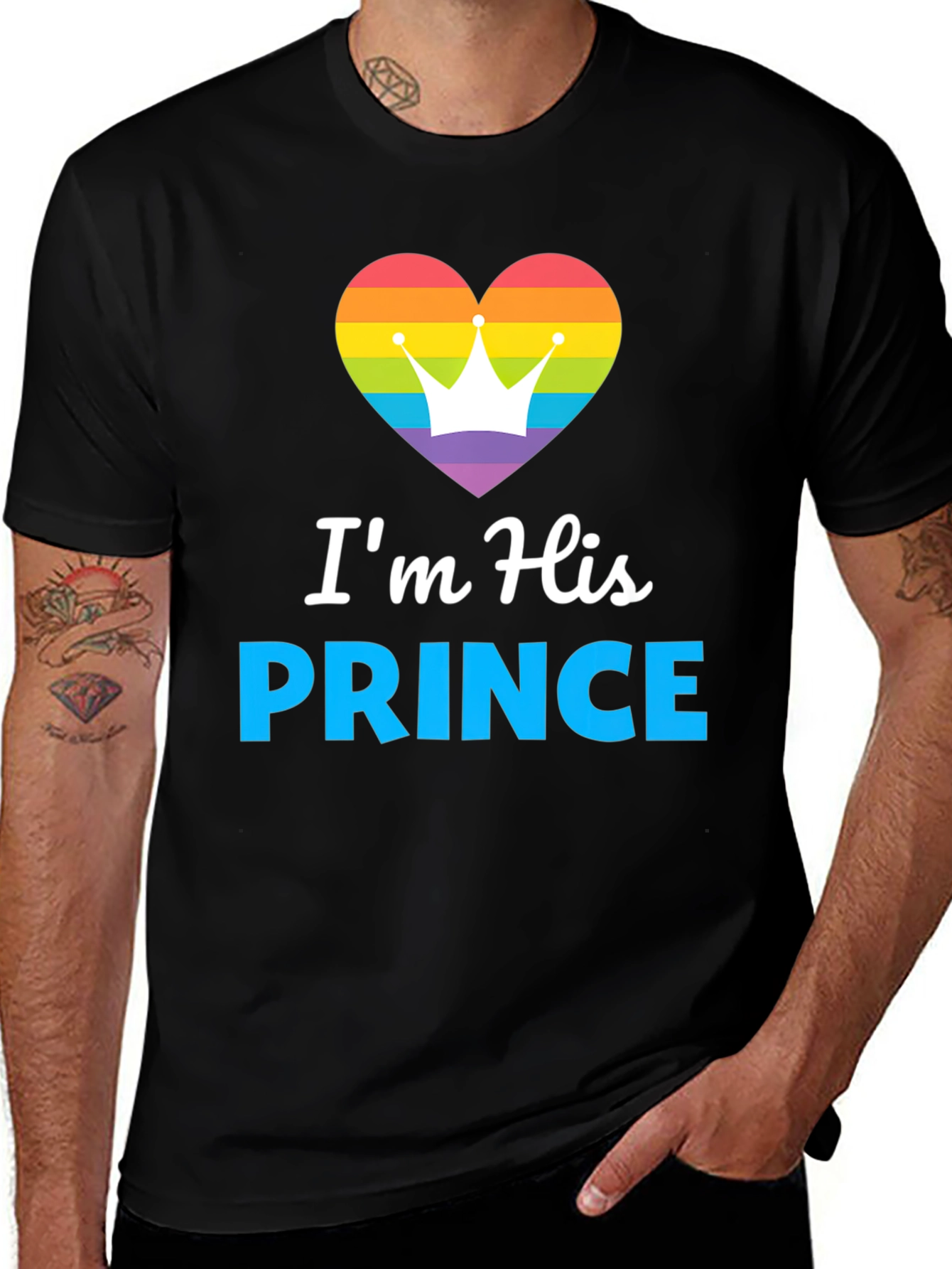 I'm His Prince T-Shirt - LGBTQ Pride Rainbow Heart Crown Tee