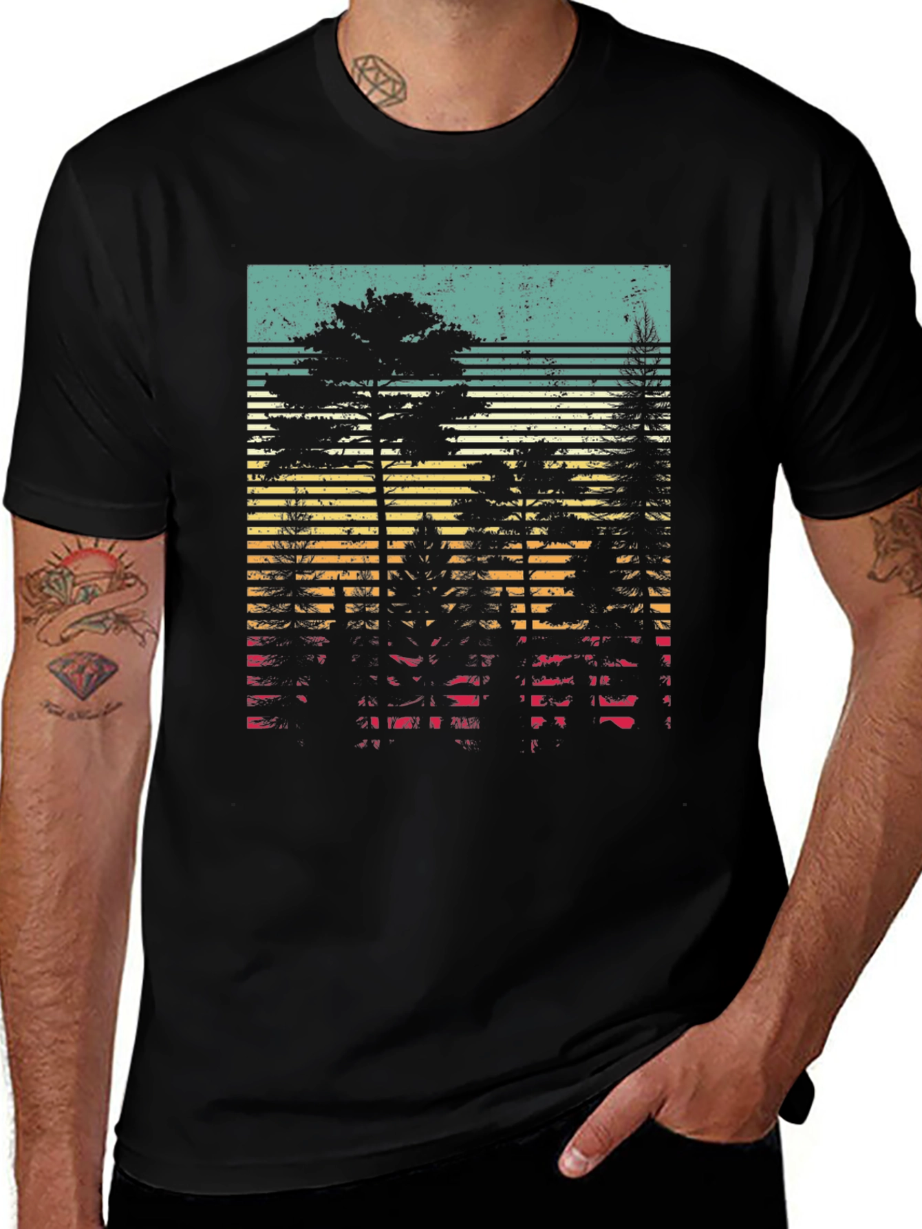 Variant 26 of Retro Forest Graphic Tee - Black Unisex T-Shirt
