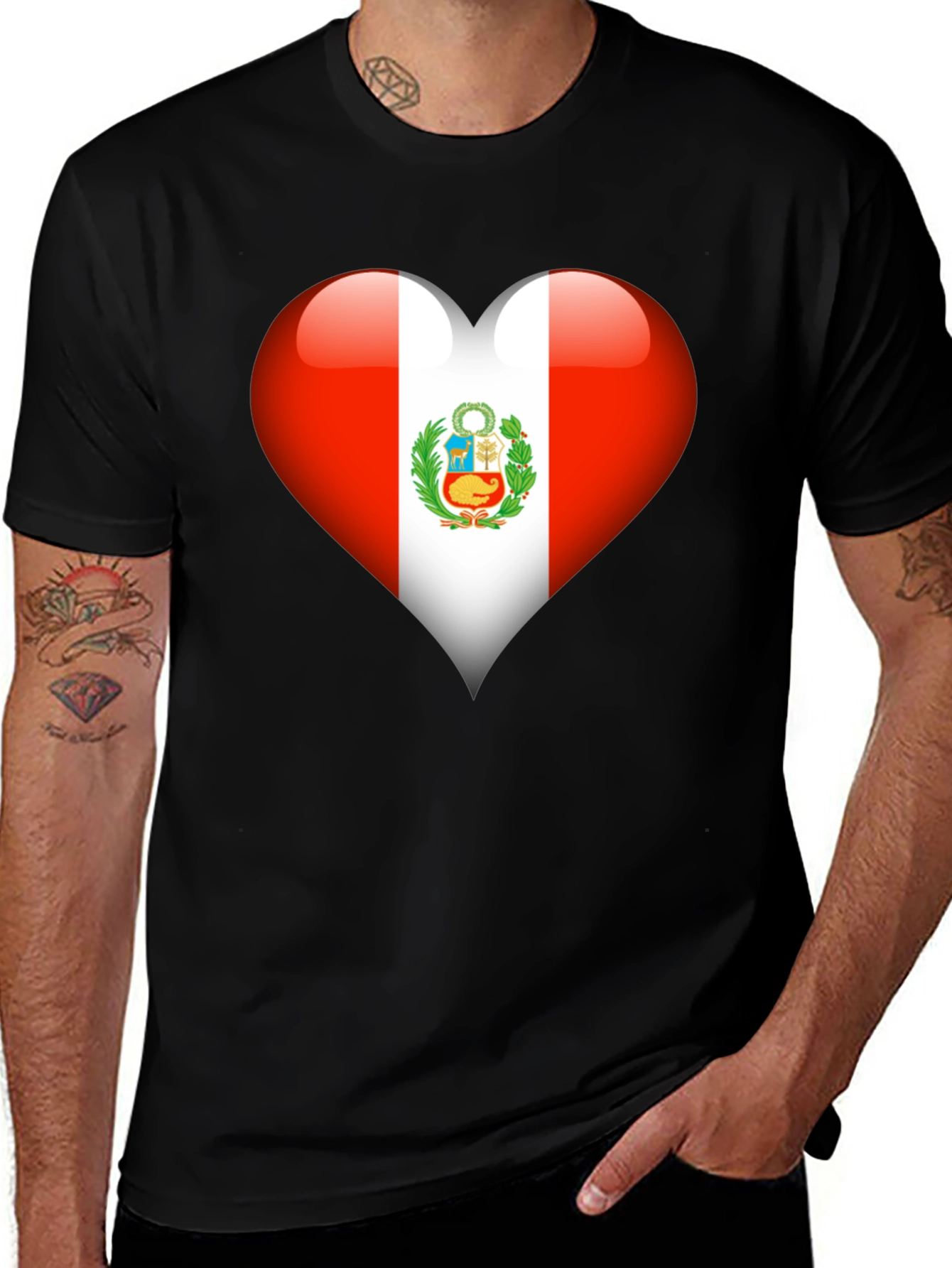 Black Peru Flag Heart T-Shirt - Show Your Pride main image