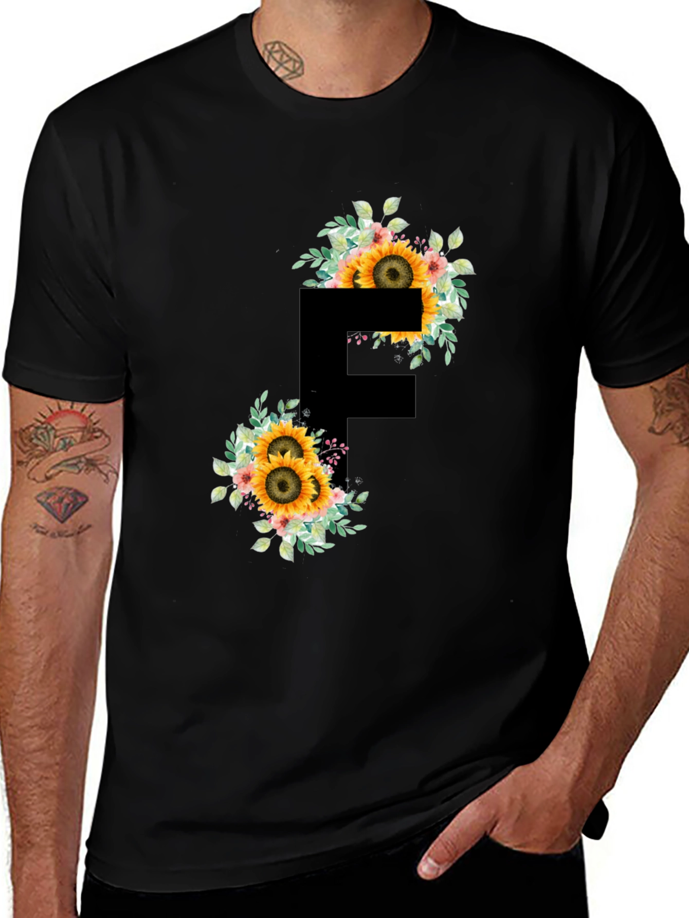 Variant 27 of Floral Letter "E" T-Shirt - Sunflower Design