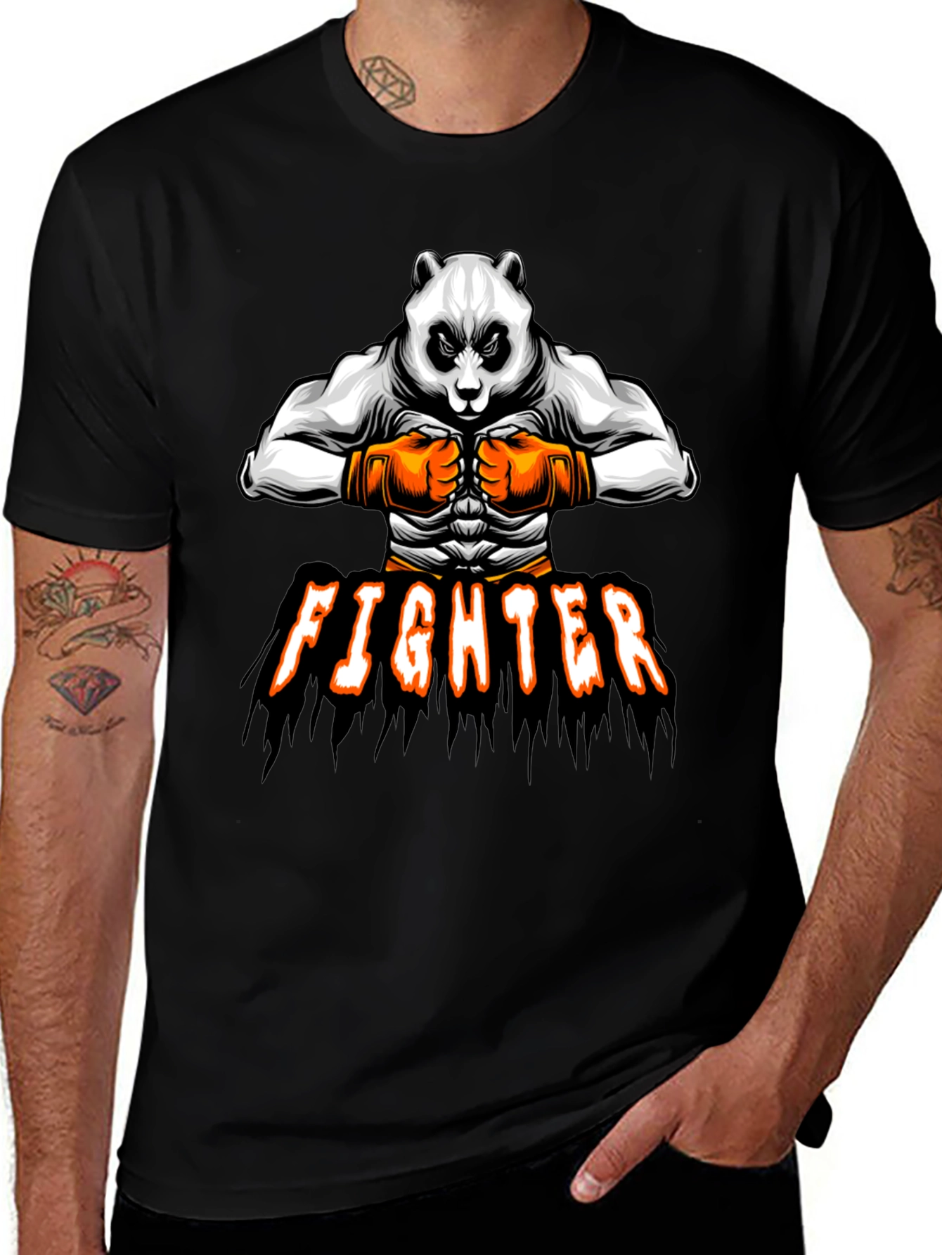 Variant 6 of Panda Fighter Graphic Tee - Black