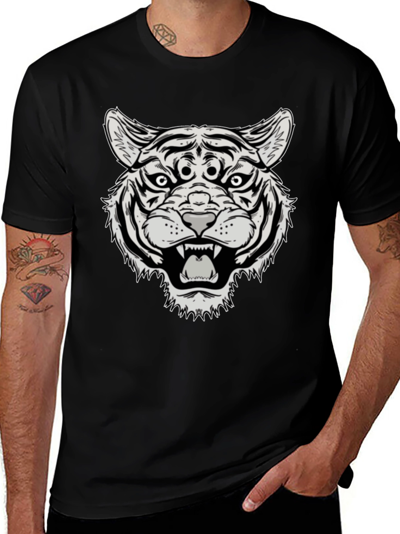 Variant 28 of Third Eye Tiger Graphic Tee - Black