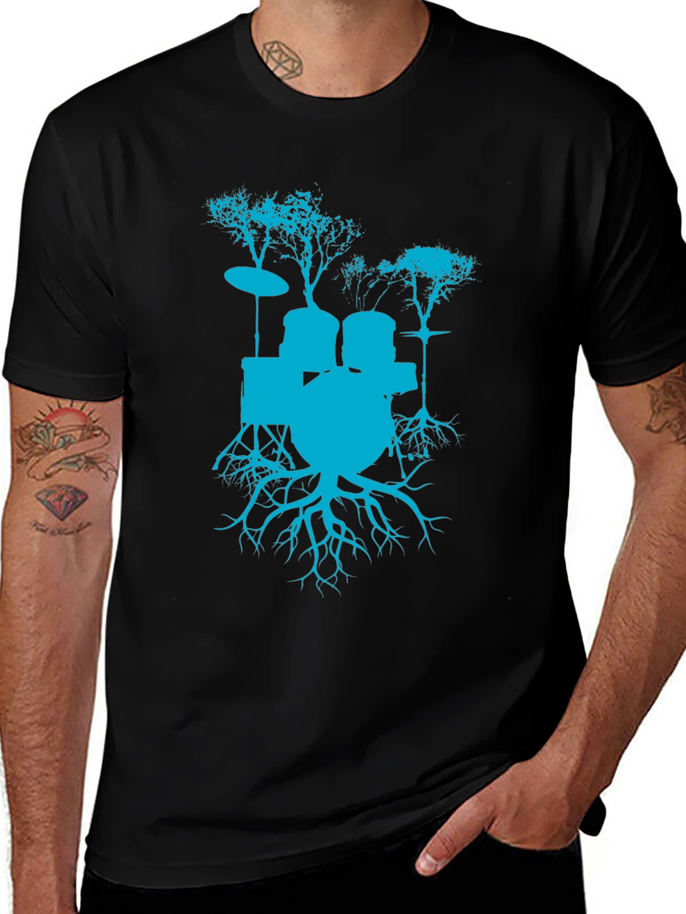 Variant 21 of Drum Kit Tree Roots Graphic T-Shirt - Black