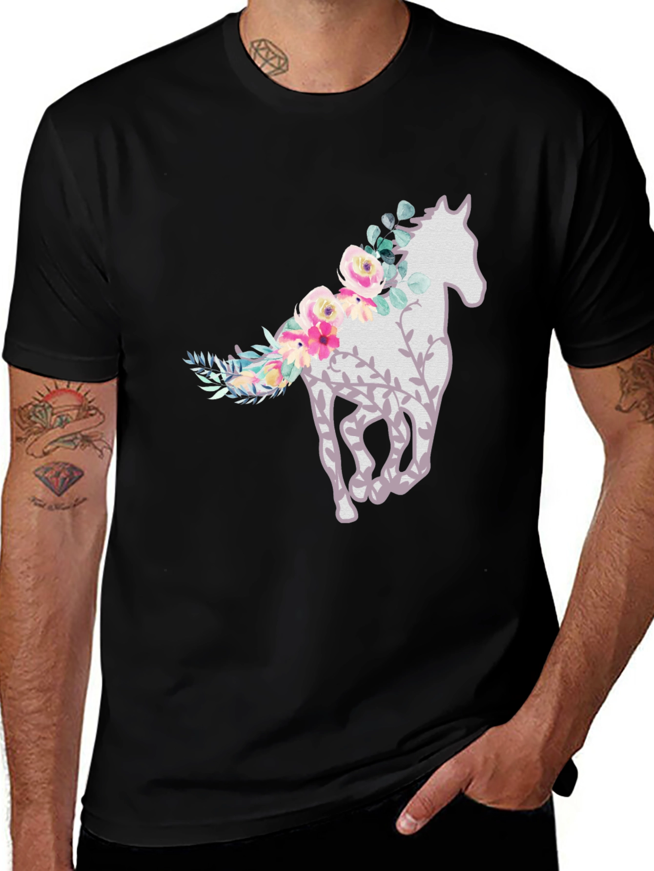 Variant 20 of Floral Horse Graphic Tee - Stylish Men's T-Shirt
