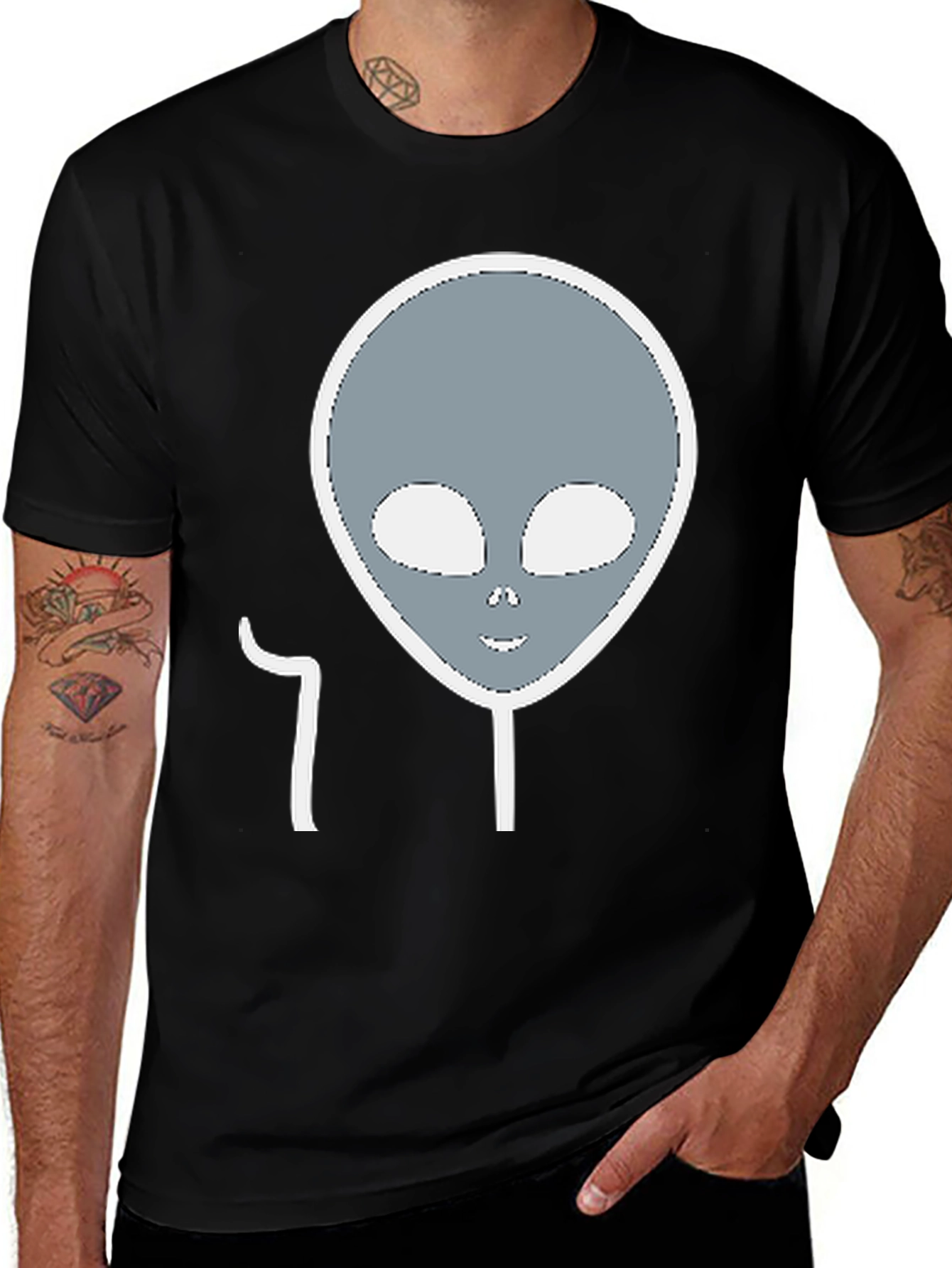 Variant 19 of Alien Head Graphic Tee - Black Cotton Blend