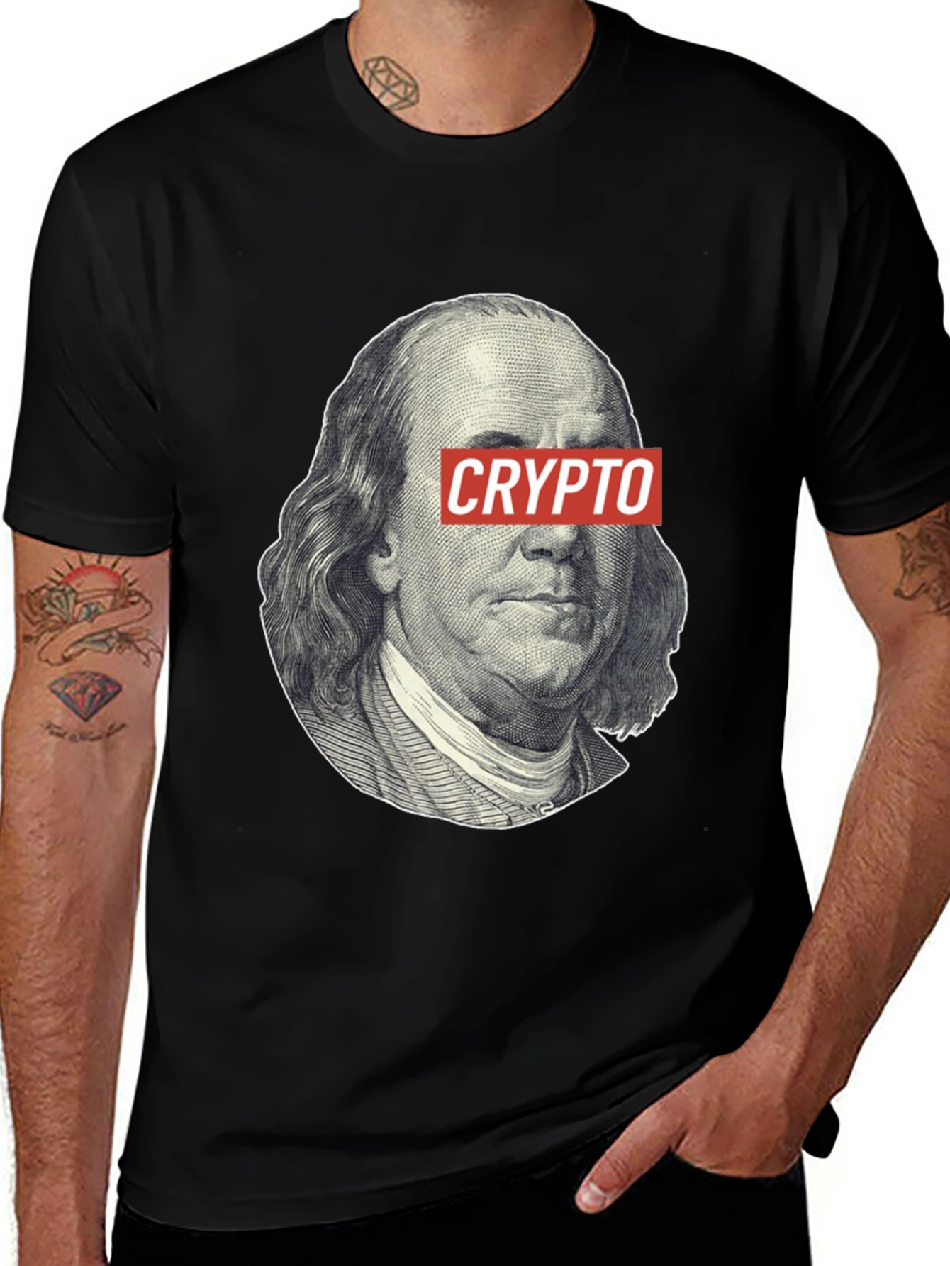 Variant 17 of Crypto Benjamin Franklin Black T-Shirt