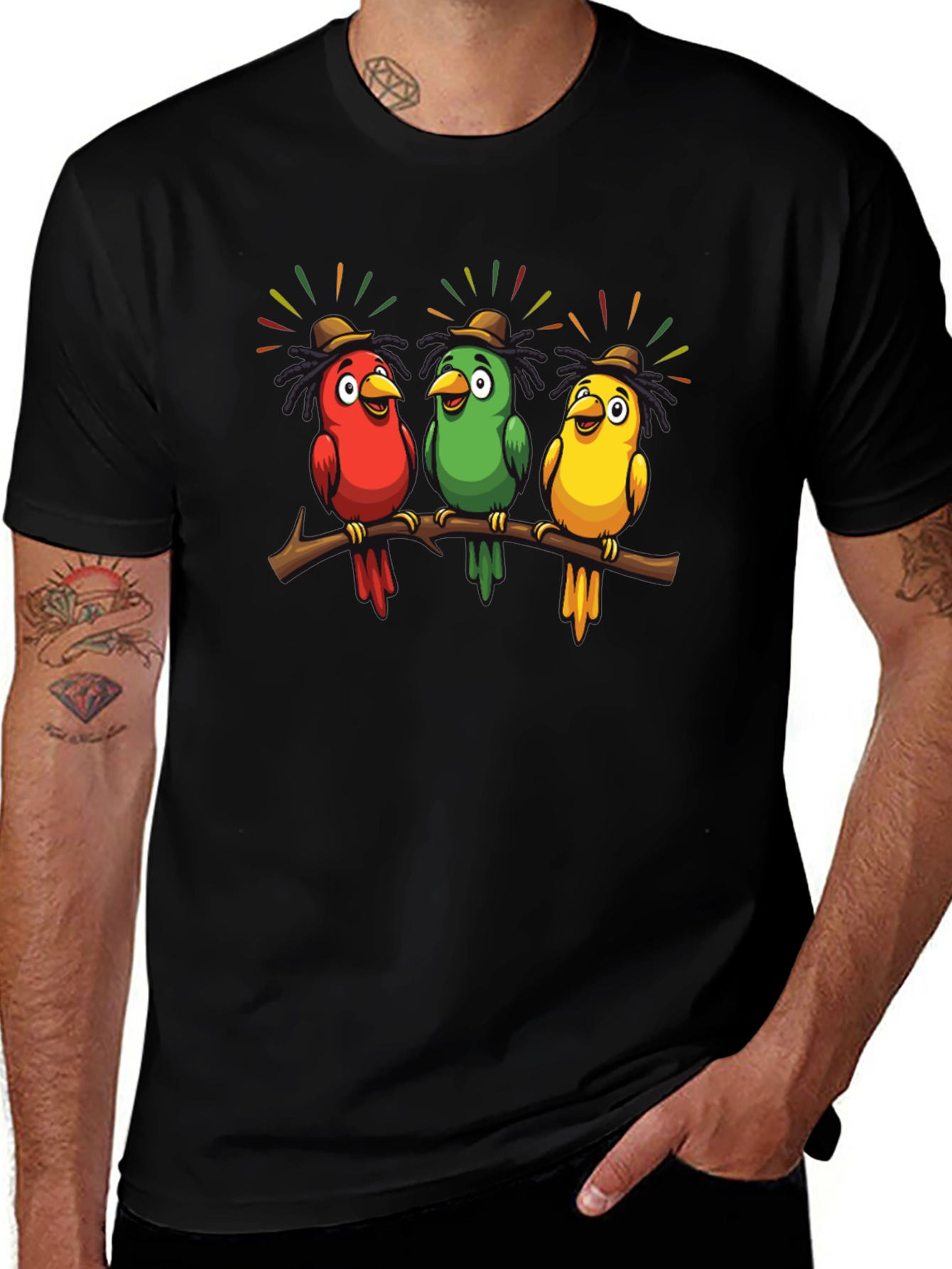 Variant 13 of Rasta Parrots Black T-Shirt