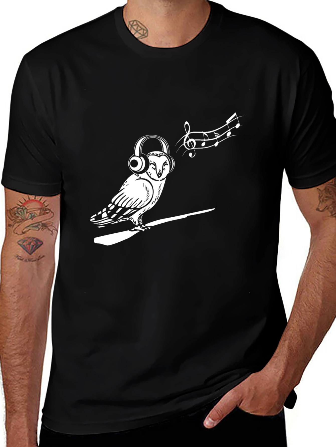 Variant 25 of Owl Music Lover Graphic Tee - Black T-Shirt