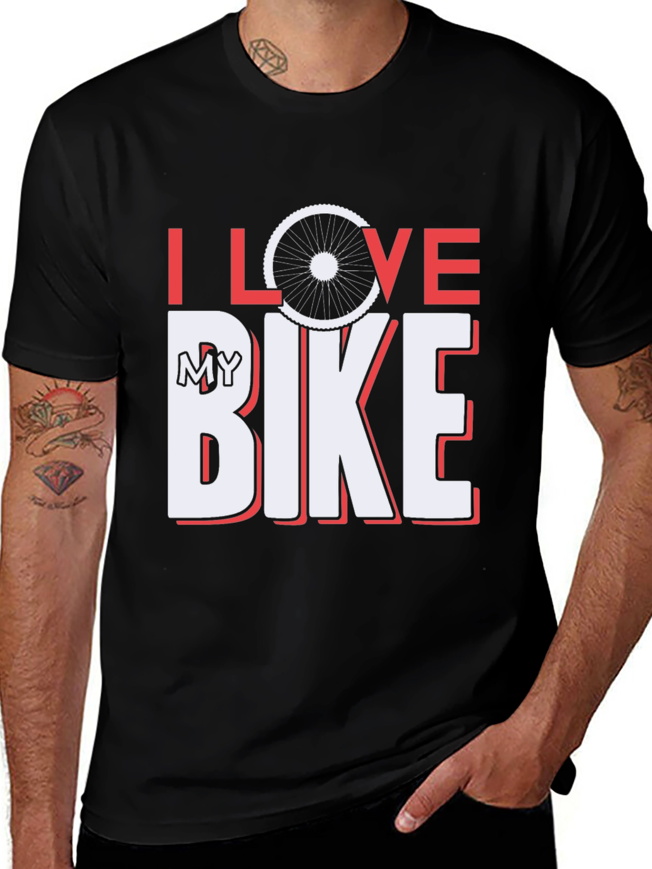 Variant 20 of I Love My Bike Graphic Tee - Black Cotton T-Shirt