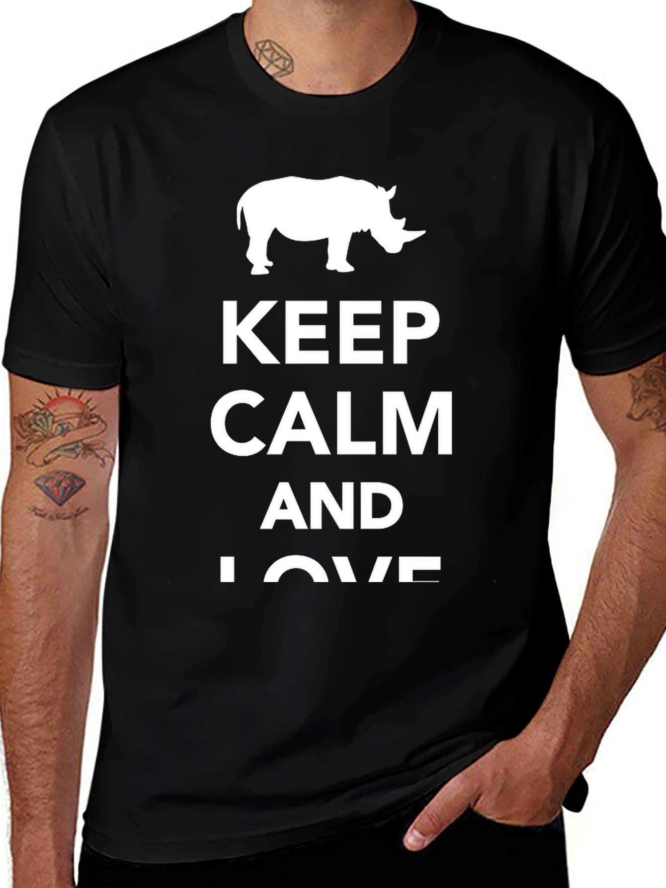 Keep Calm and Love Rhinos Graphic T-Shirt
