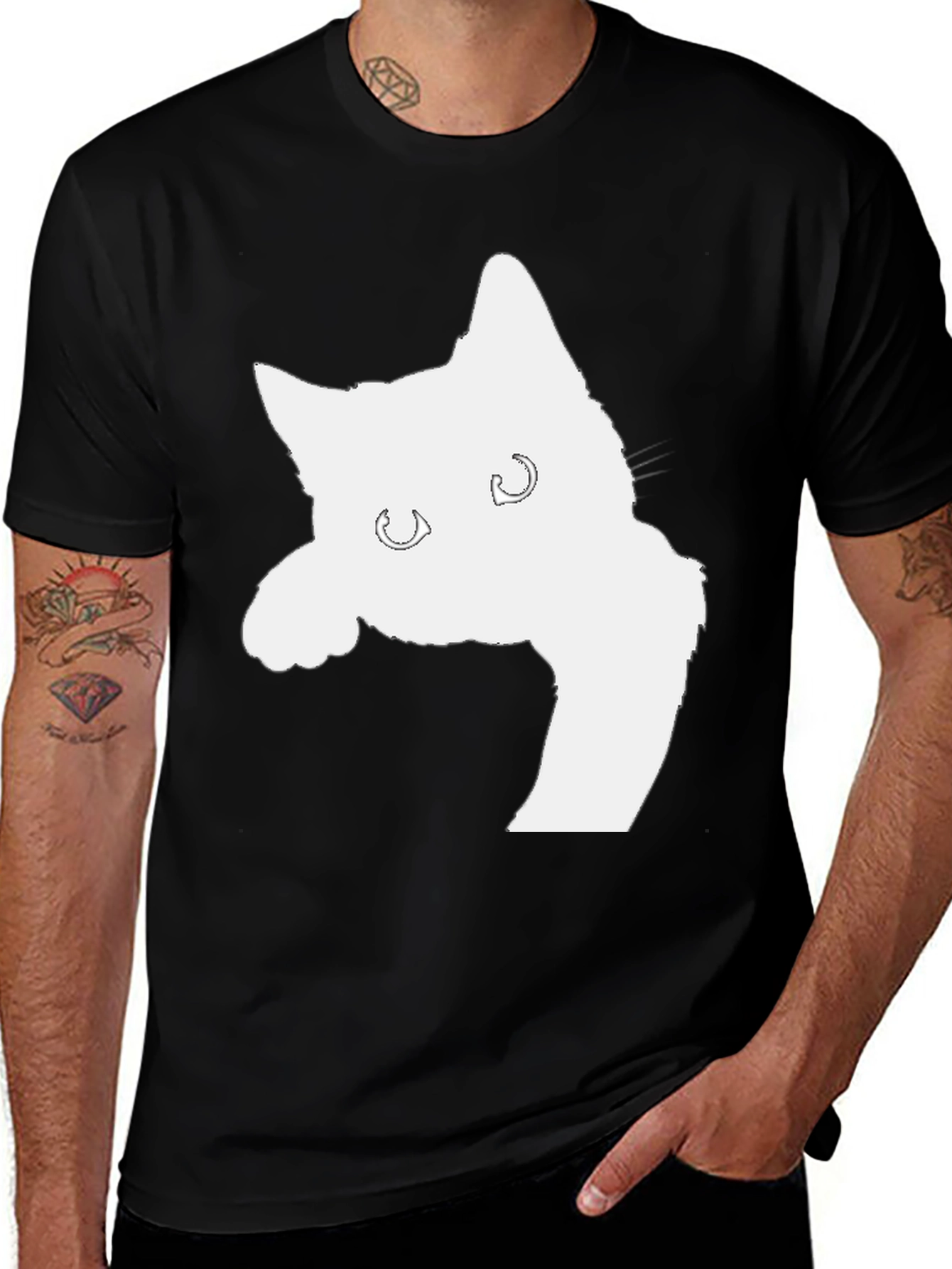 Variant 4 of Black Cat Silhouette Graphic T-Shirt