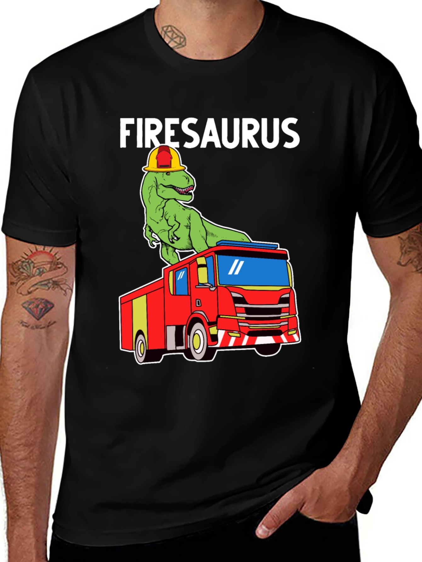 Firesaurus T-Shirt - Dinosaur Fire Truck Design