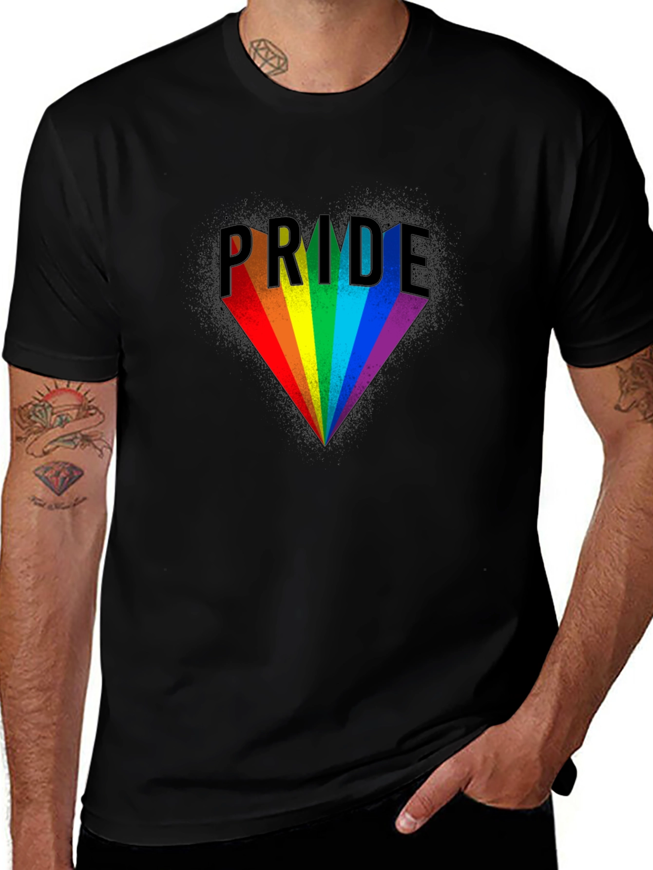 Pride Rainbow Heart T-Shirt - Black Cotton LGBTQ Tee