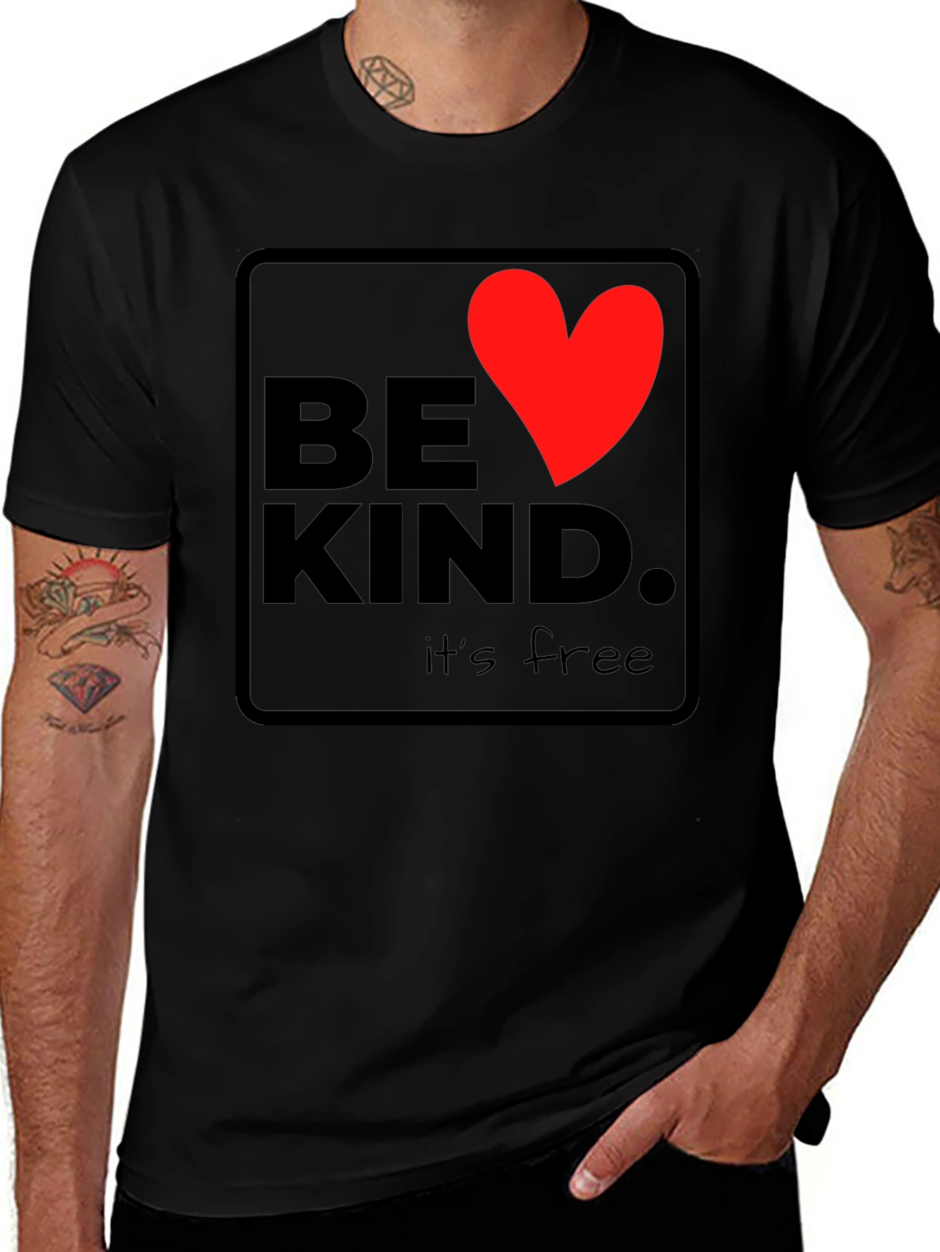 Variant 11 of Be Kind Heart Graphic Black T-Shirt
