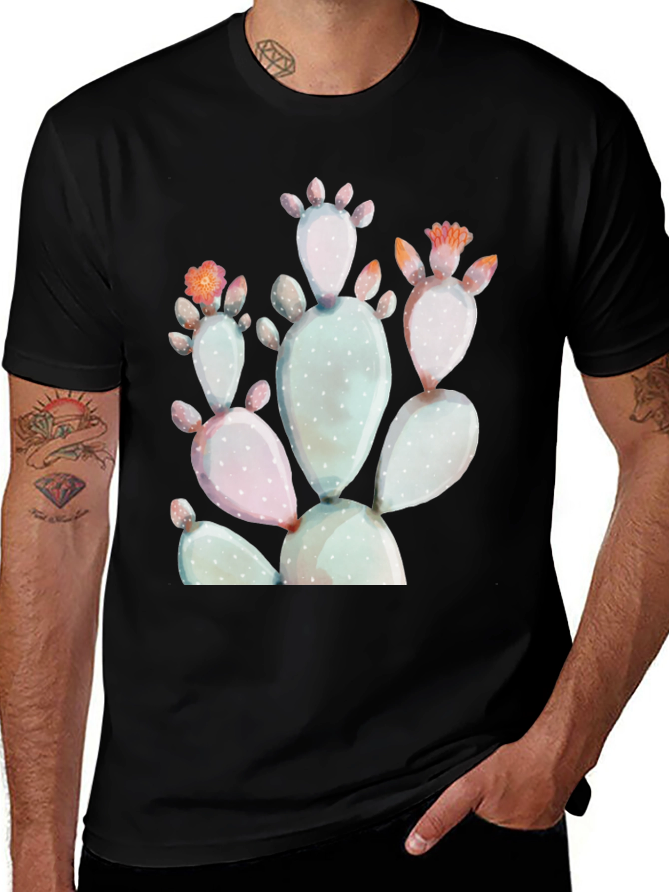 Variant 18 of Cactus Graphic Print Black T-Shirt