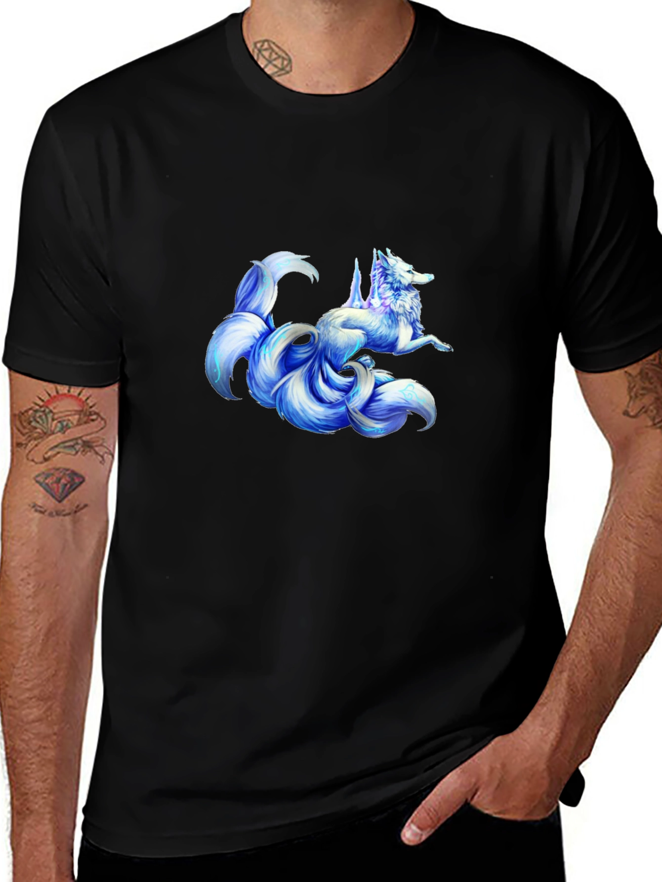 Variant 15 of Nine-Tailed Fox Graphic Tee - Black Cotton Shirt