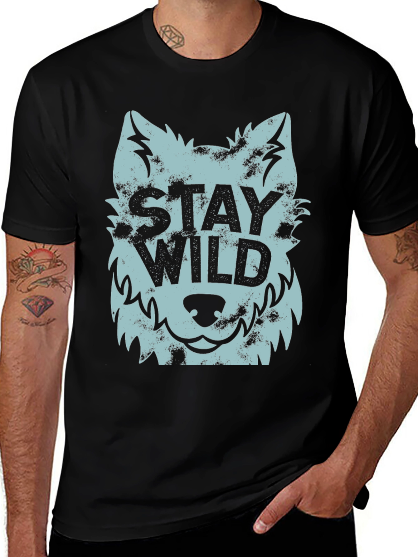 Variant 27 of Stay Wild Wolf Graphic Black T-Shirt