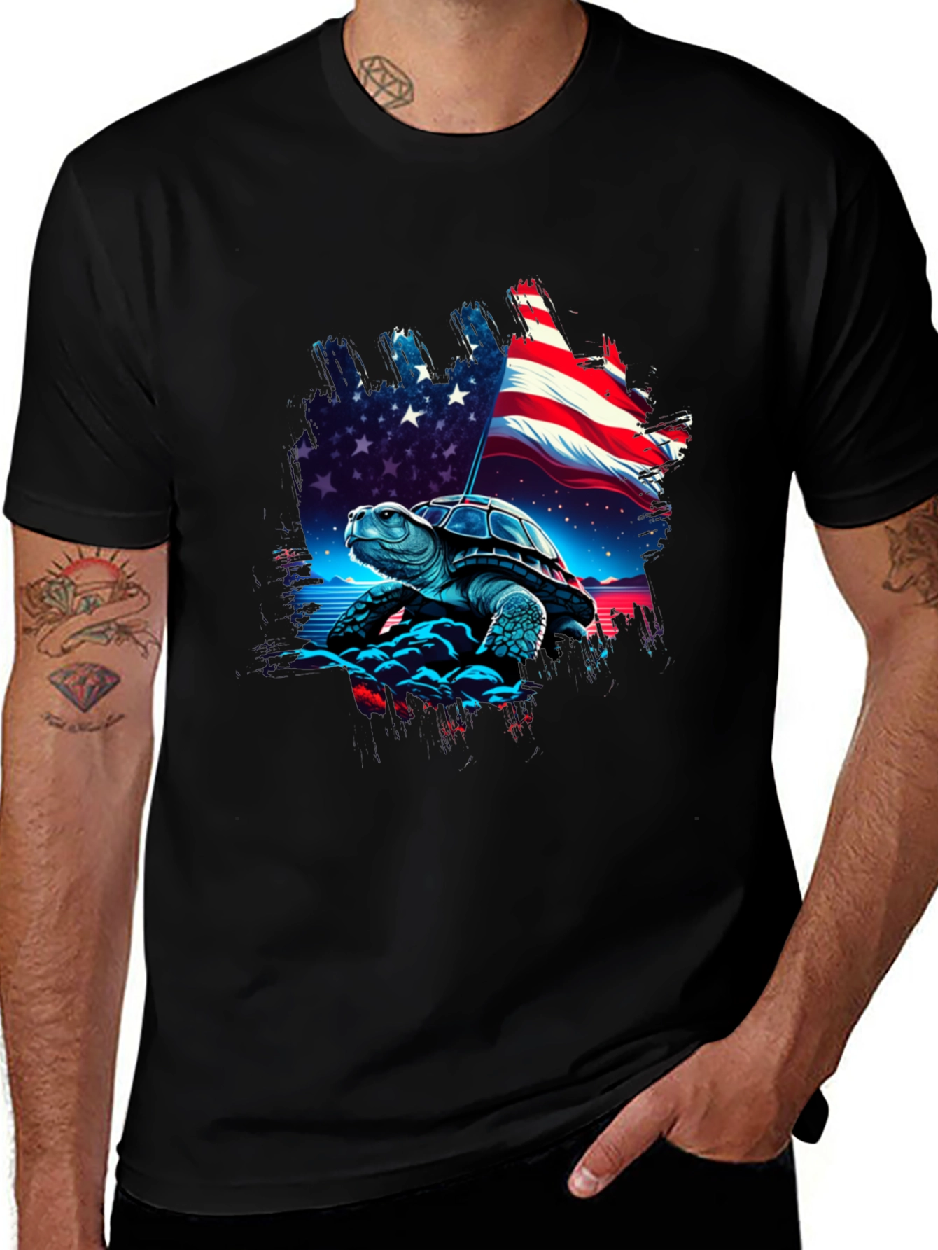 Variant 18 of Patriotic Turtle USA Flag Graphic Tee