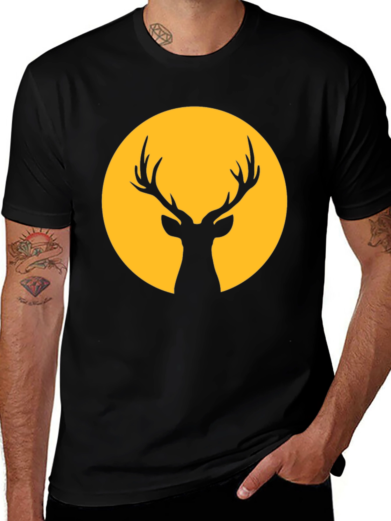 Variant 30 of Deer Silhouette Graphic T-Shirt - Black
