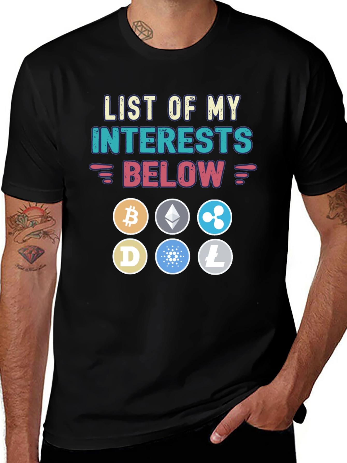 Variant 14 of Crypto Interest T-Shirt - Bitcoin, Ethereum, Ripple, and More!