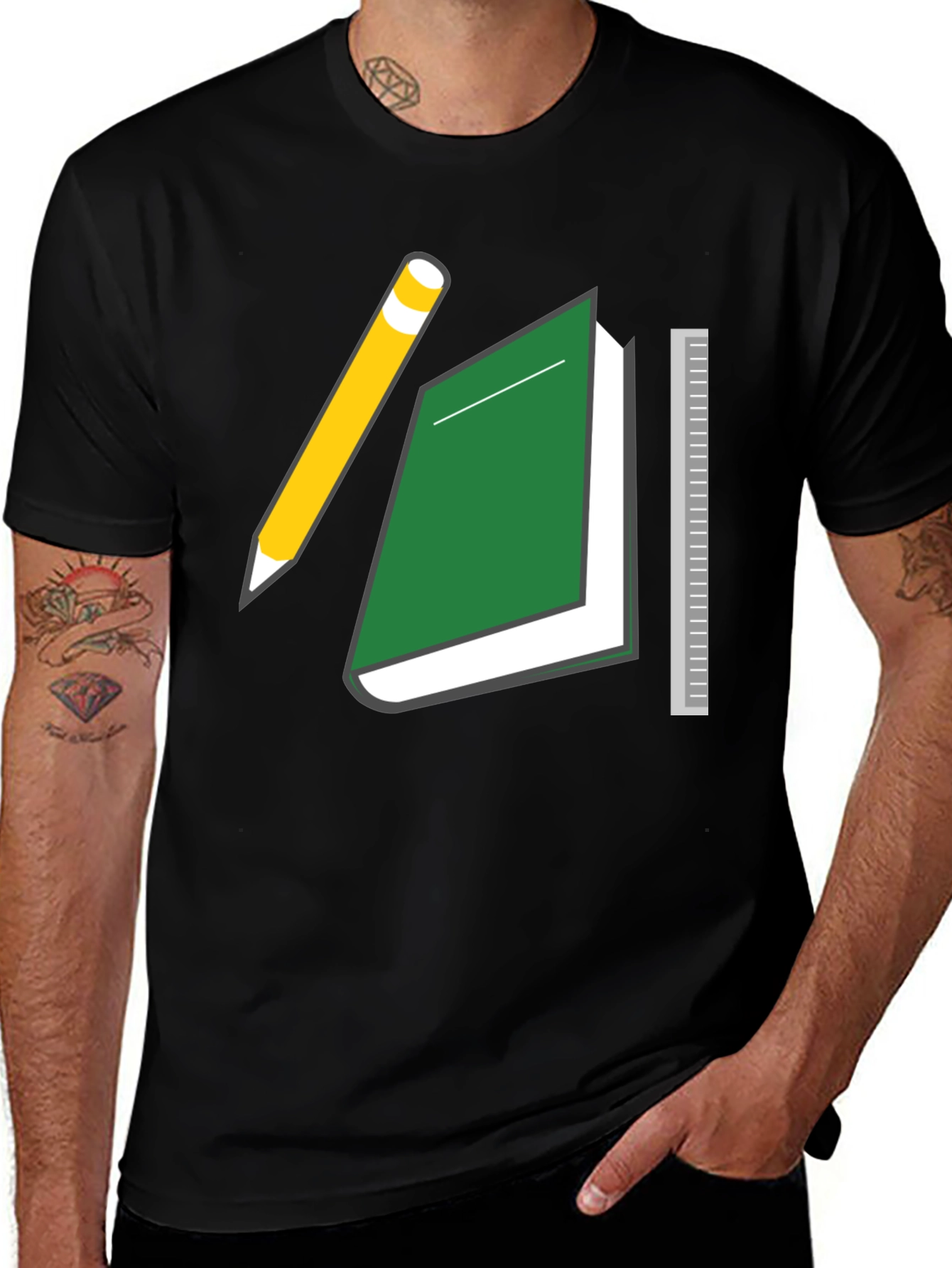 Bookworm Tee: Pencil, Notebook & Ruler Design