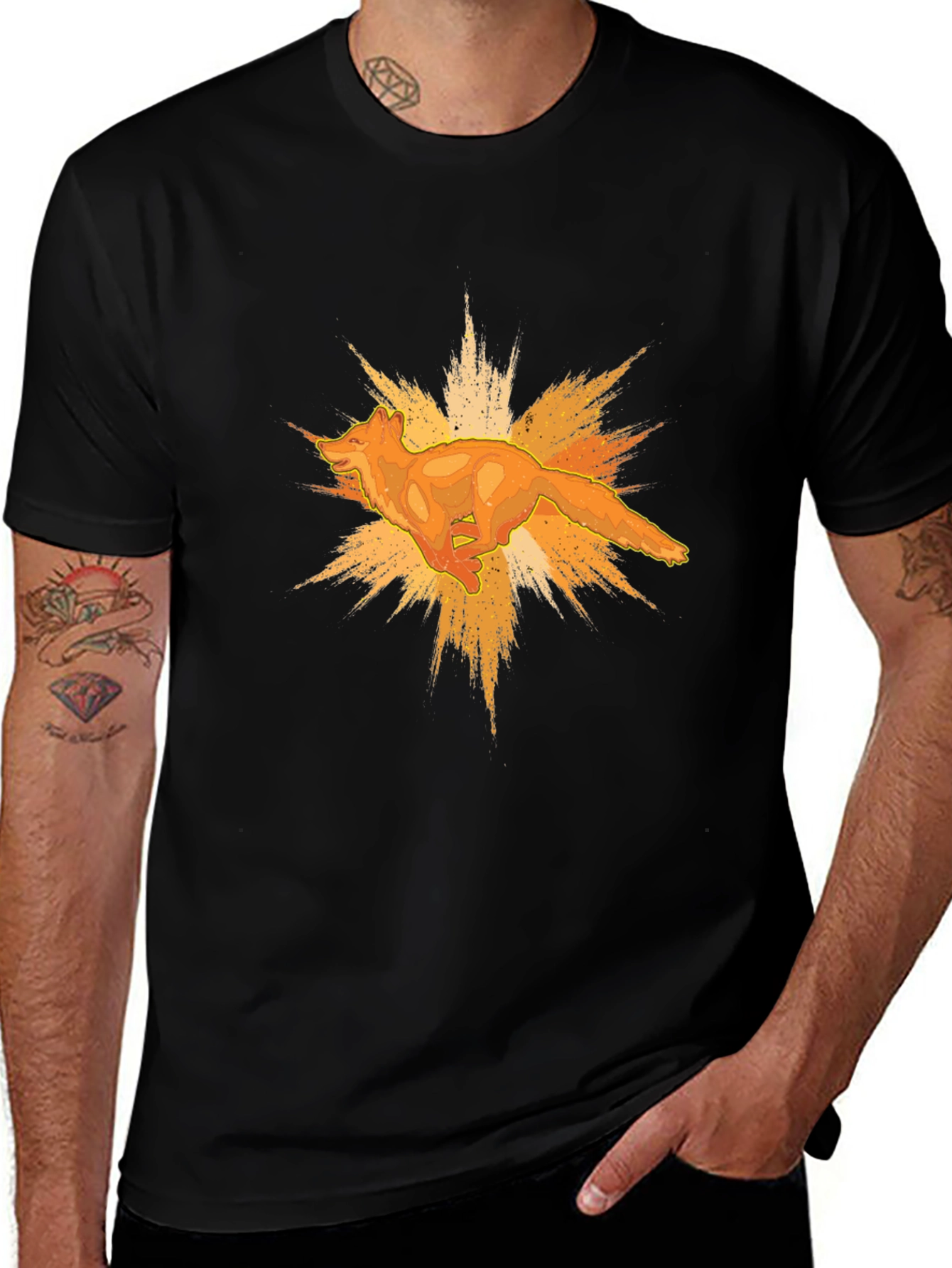 Variant 12 of Bold Black T-Shirt with Abstract Fox Graphic