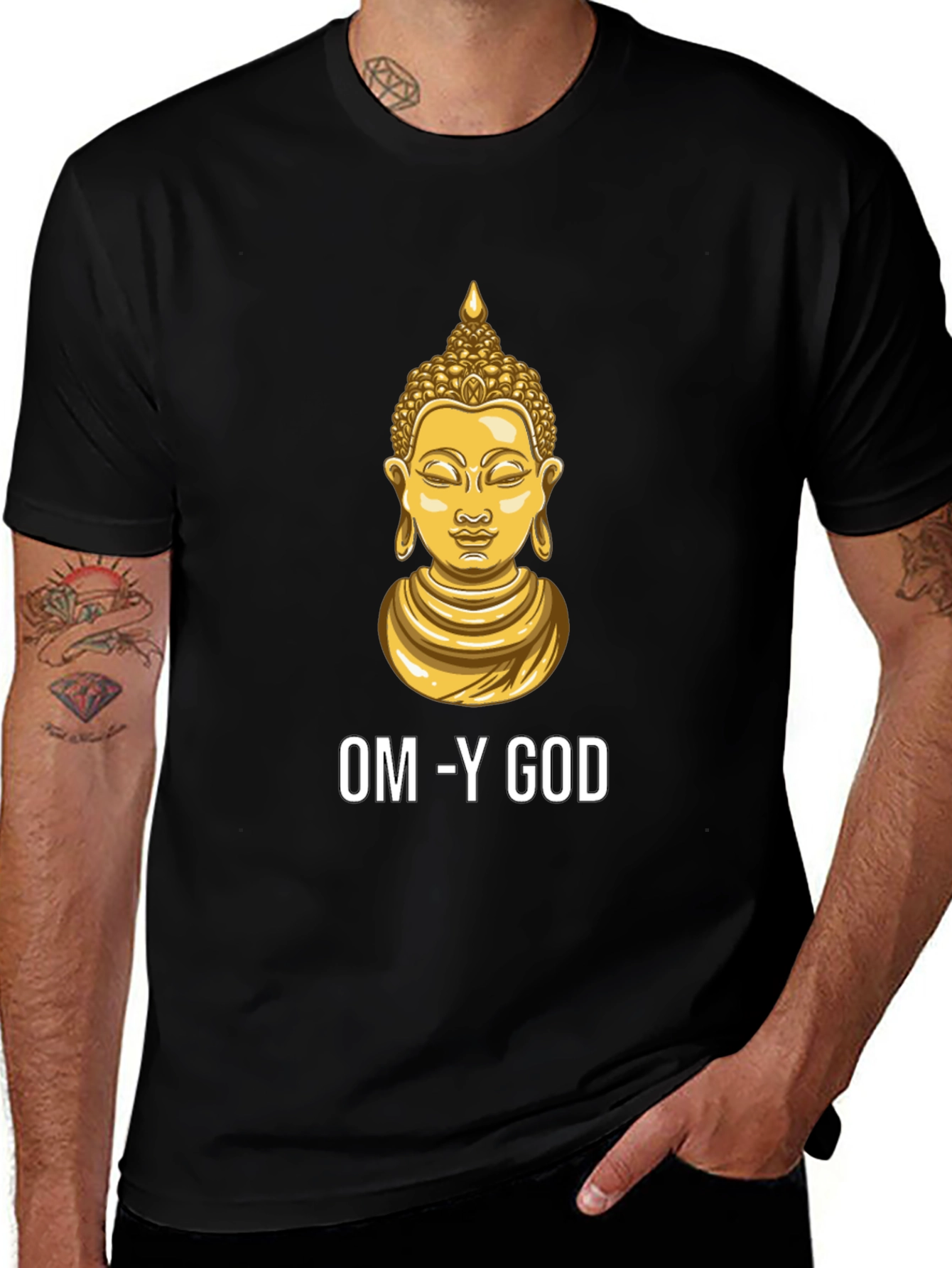 Variant 18 of OM-Y GOD Buddha Graphic Print Black T-Shirt
