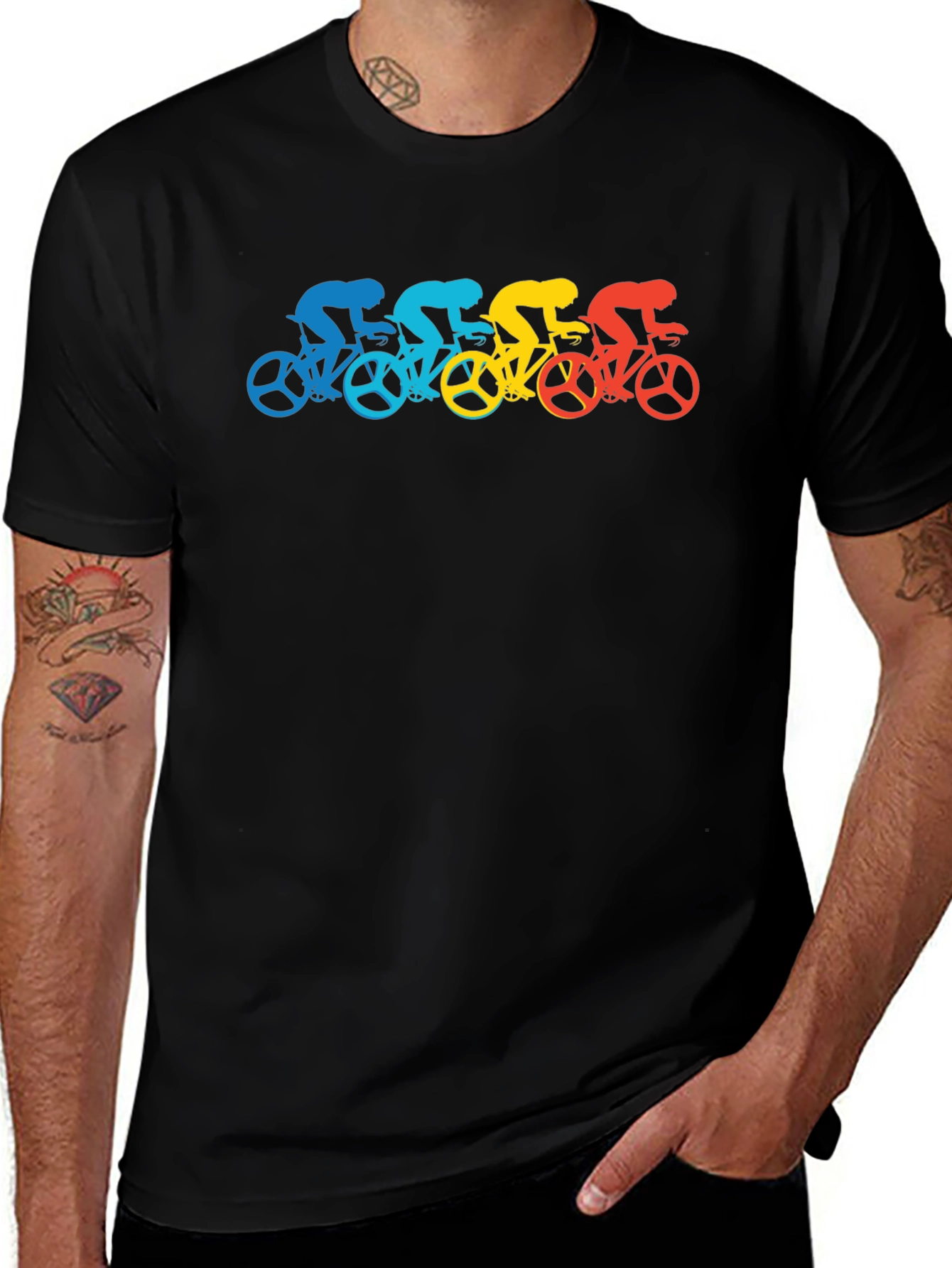 Variant 4 of Retro Cyclist T-Shirt - Colorful Bike Riders Graphic Tee