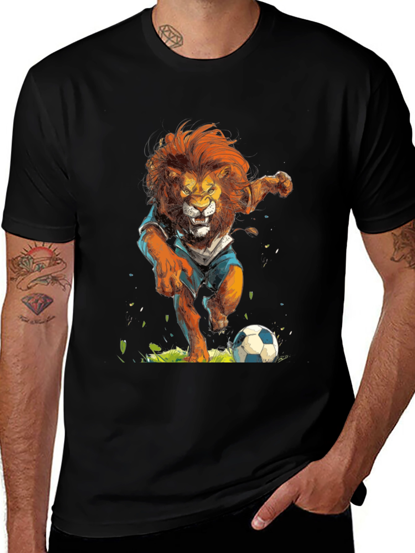 Variant 21 of Lion Soccer T-Shirt - Black Graphic Tee