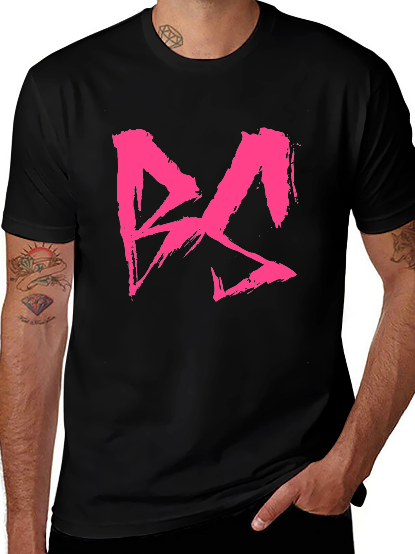 Variant 23 of Black T-Shirt with Bold Pink Brushstroke Graphic Print
