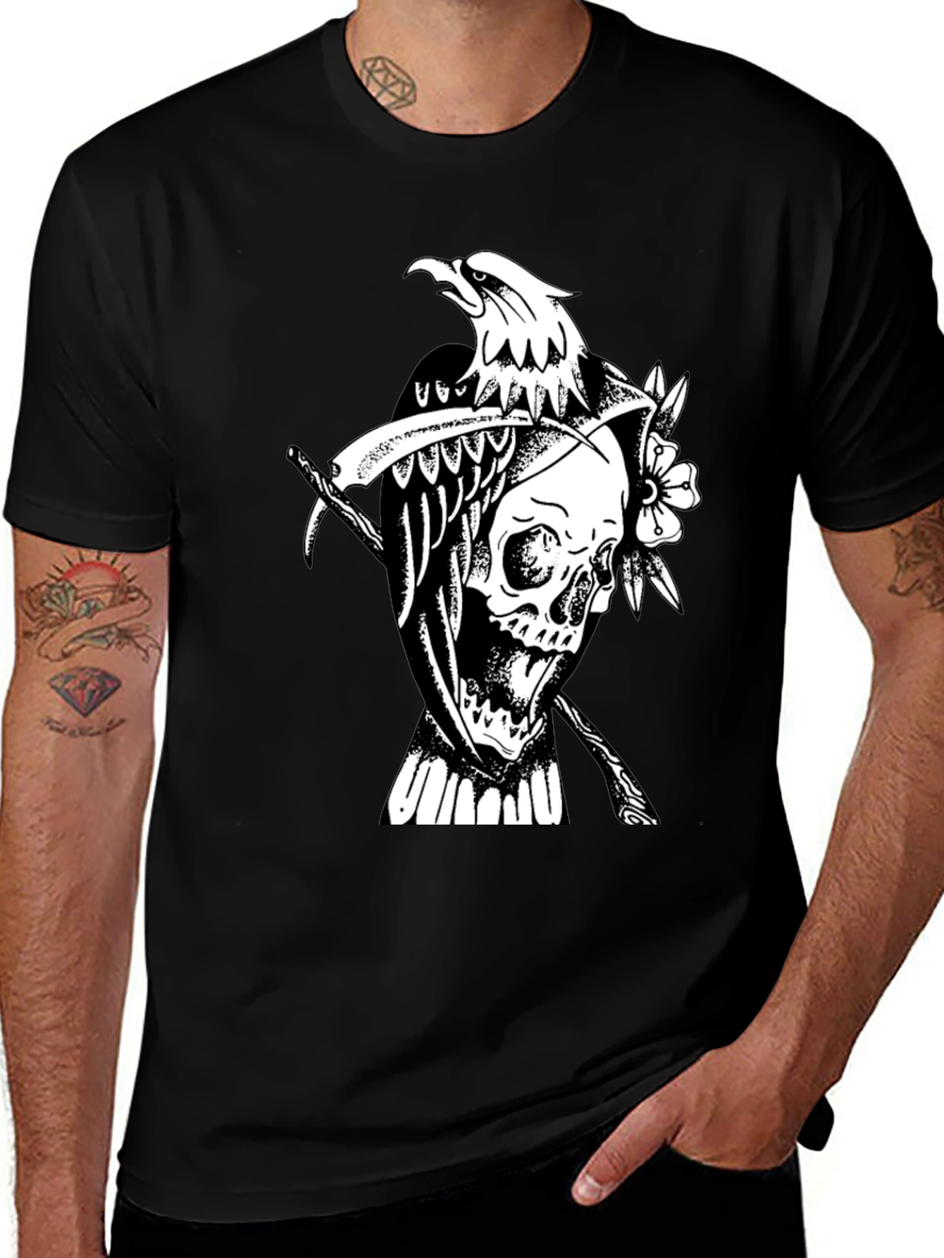 Variant 15 of Grim Reaper Eagle Graphic Tee - Black Cotton T-Shirt