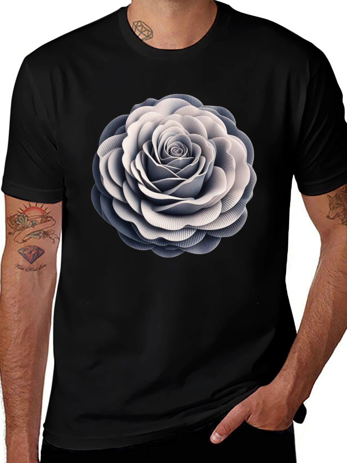Variant 14 of Elegant Rose Graphic Black T-Shirt